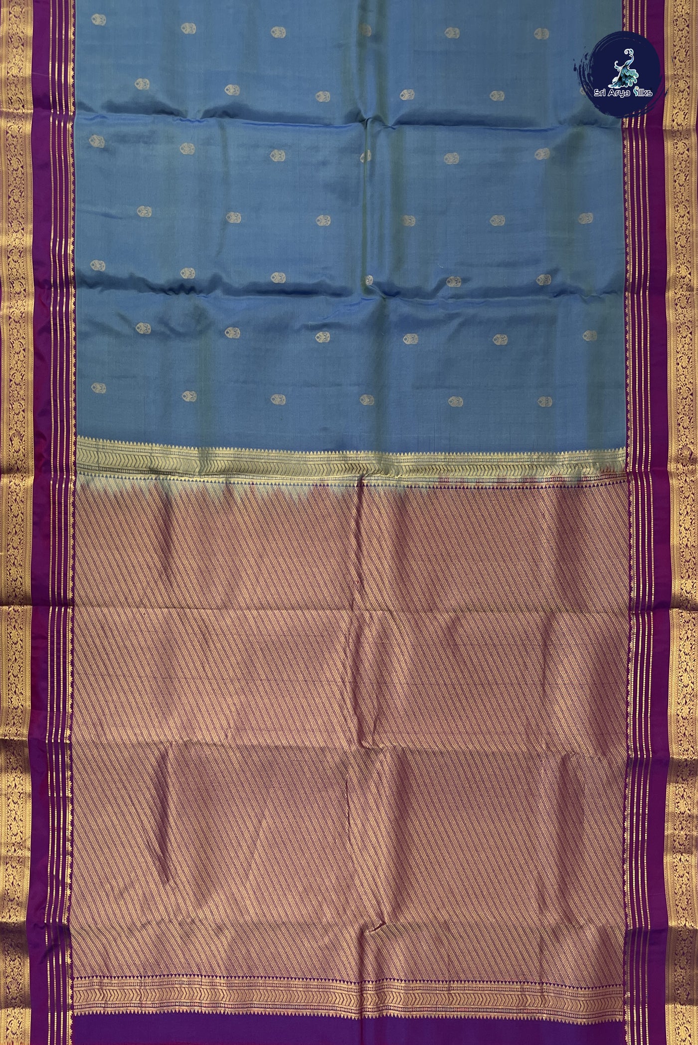 Dual Tone Blue Half Pure Silk Saree With Zari Buttas Pattern