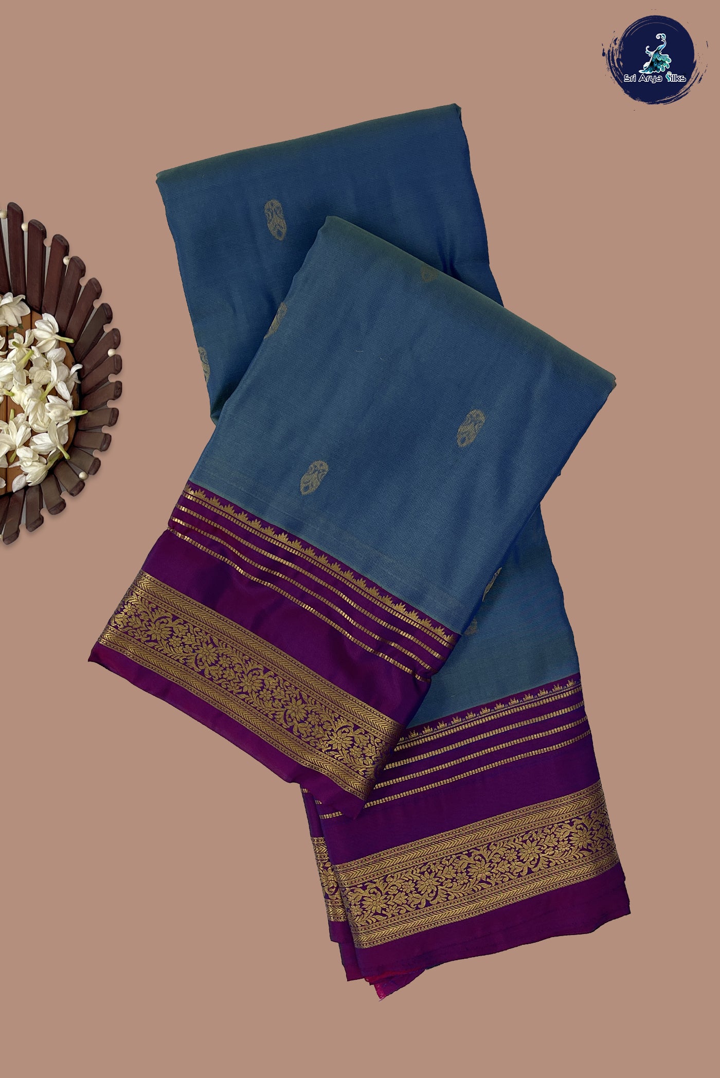 Dual Tone Blue Half Pure Silk Saree With Zari Buttas Pattern