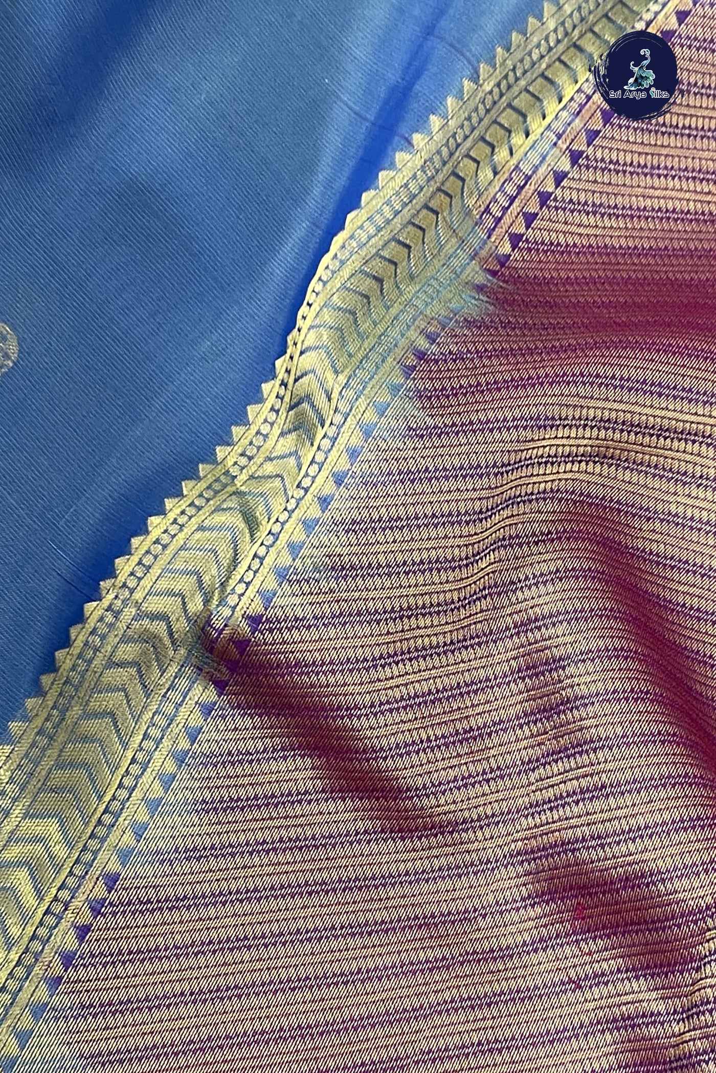 Dual Tone Blue Half Pure Silk Saree With Zari Buttas Pattern