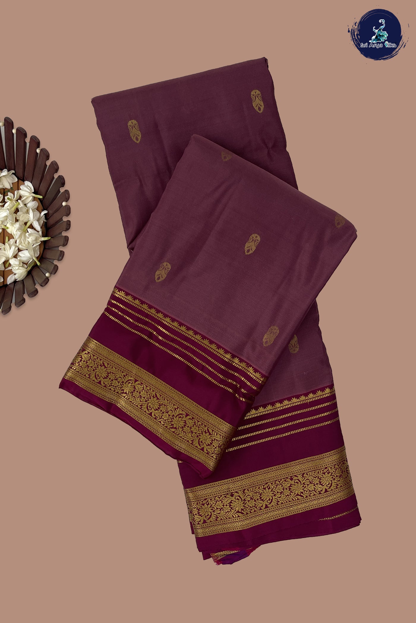 Dusty Pink Half Pure Silk Saree With Zari Buttas Pattern