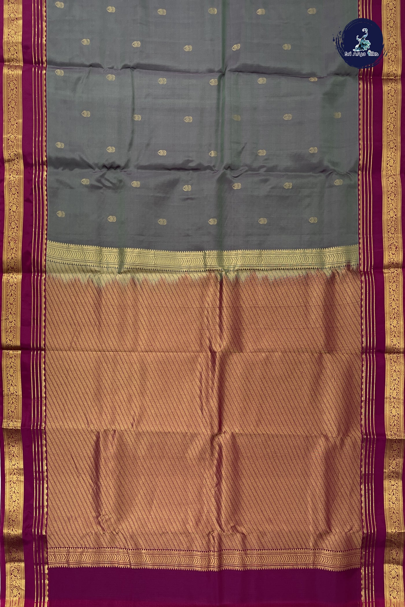 Dual Tone Grey Half Pure Silk Saree With Zari Buttas Pattern