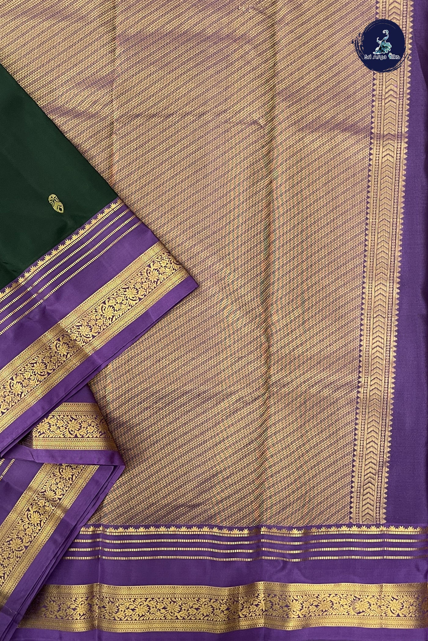 Bottle Green Half Pure Silk Saree With Zari Buttas Pattern