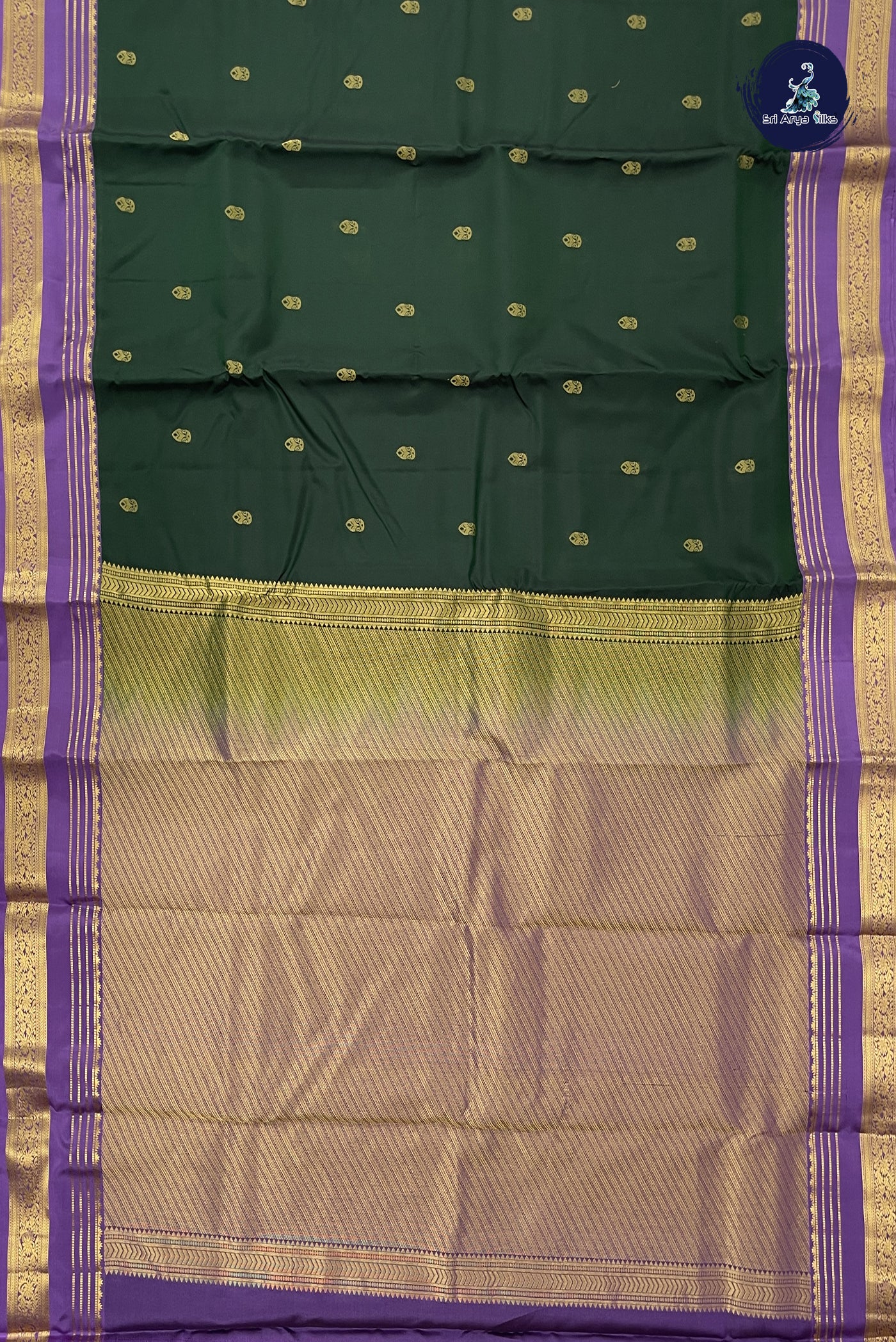 Bottle Green Half Pure Silk Saree With Zari Buttas Pattern