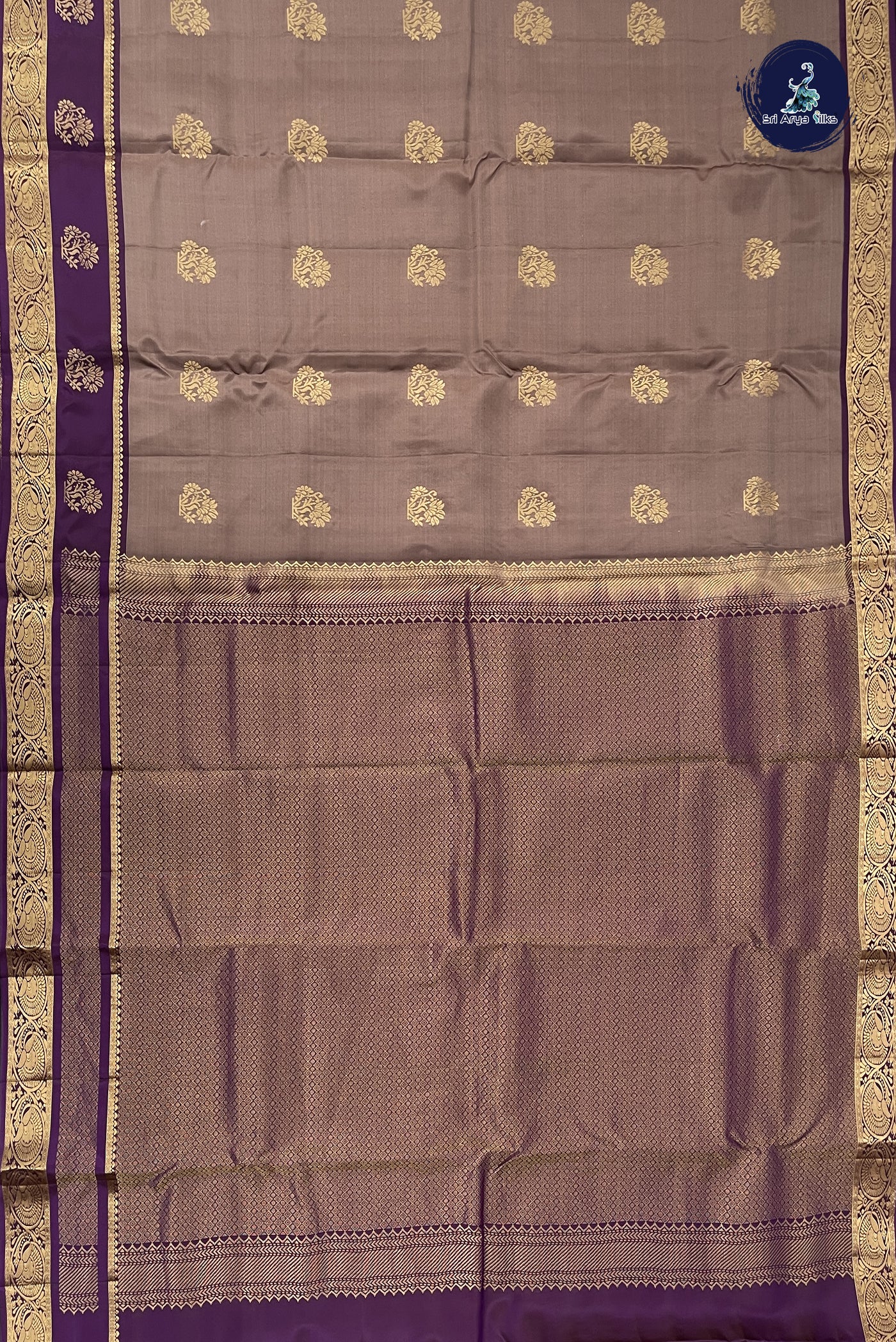 Light Brown Half Pure Silk Saree With Zari Buttas Pattern