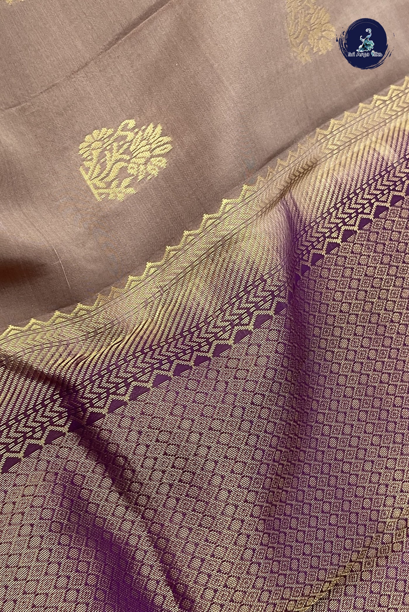 Light Brown Half Pure Silk Saree With Zari Buttas Pattern