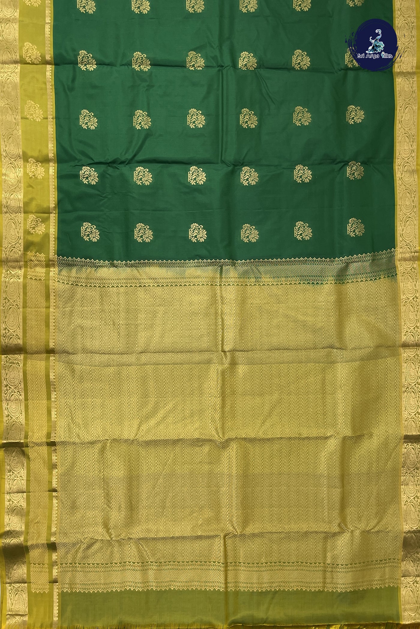 Dark Green Half Pure Silk Saree With Zari Buttas Pattern