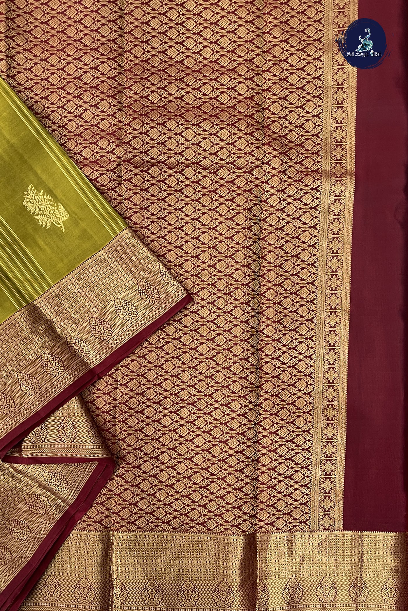 Golden Mustard Half Pure Silk Saree With Stripes Pattern