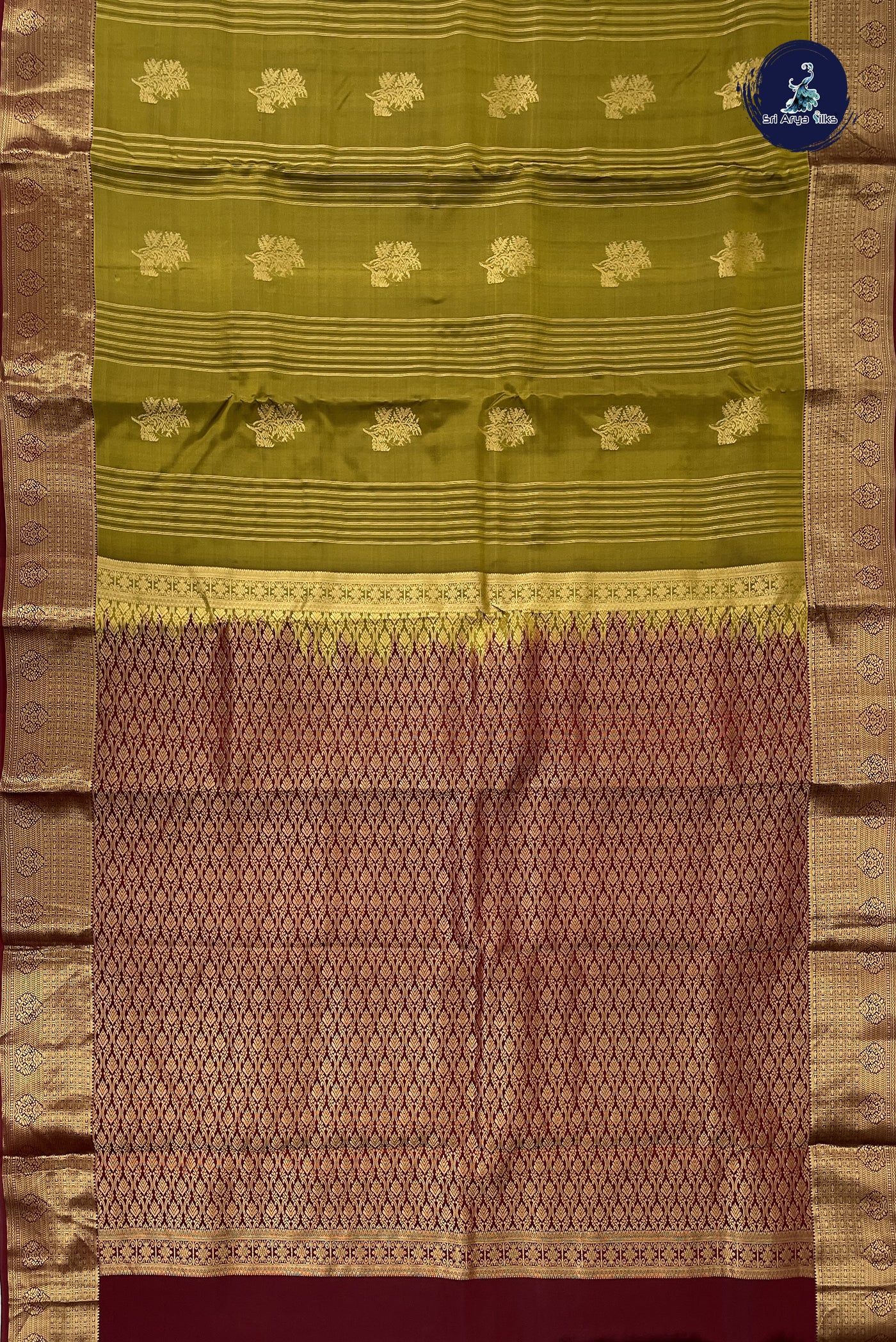 Golden Mustard Half Pure Silk Saree With Stripes Pattern