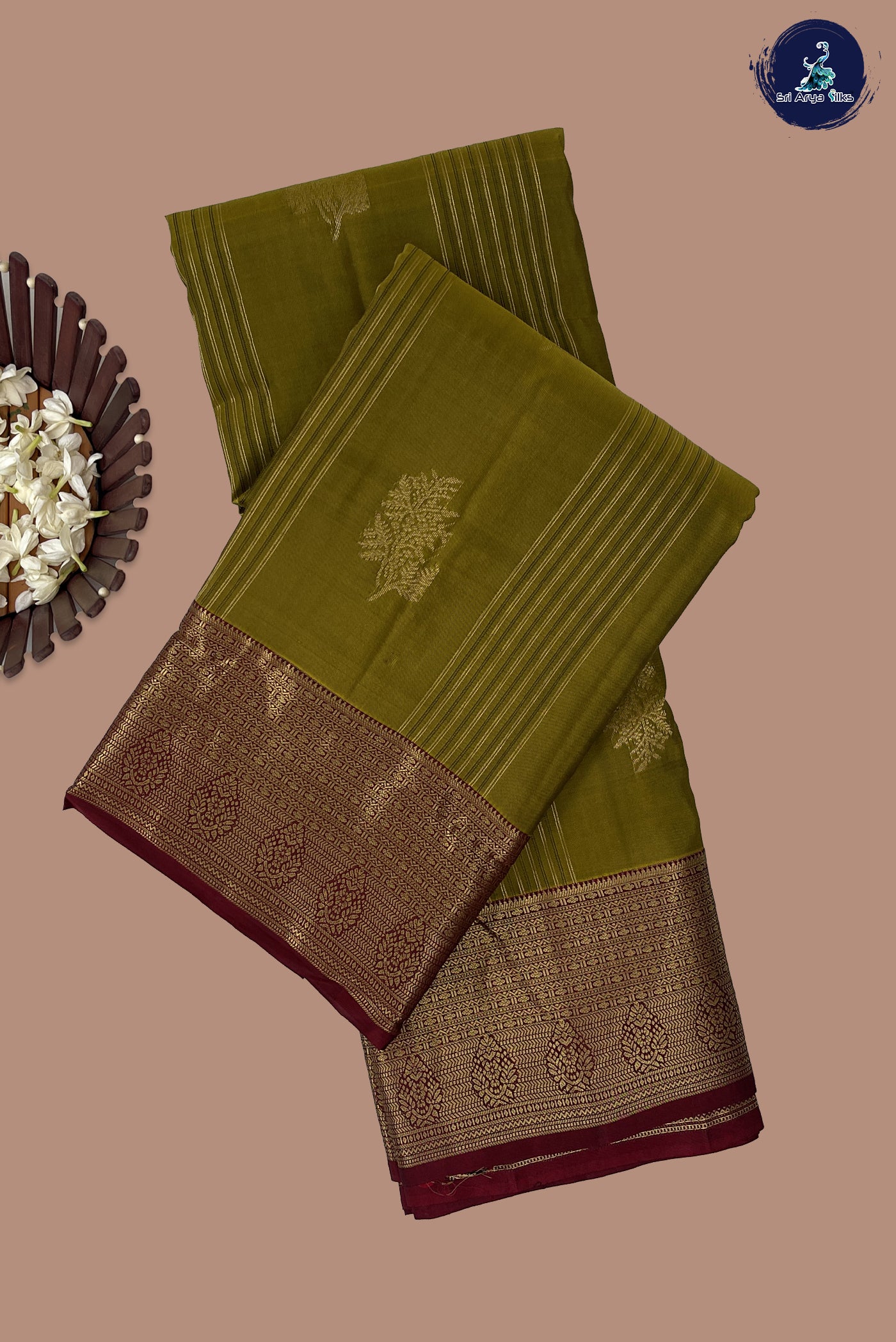 Golden Mustard Half Pure Silk Saree With Stripes Pattern
