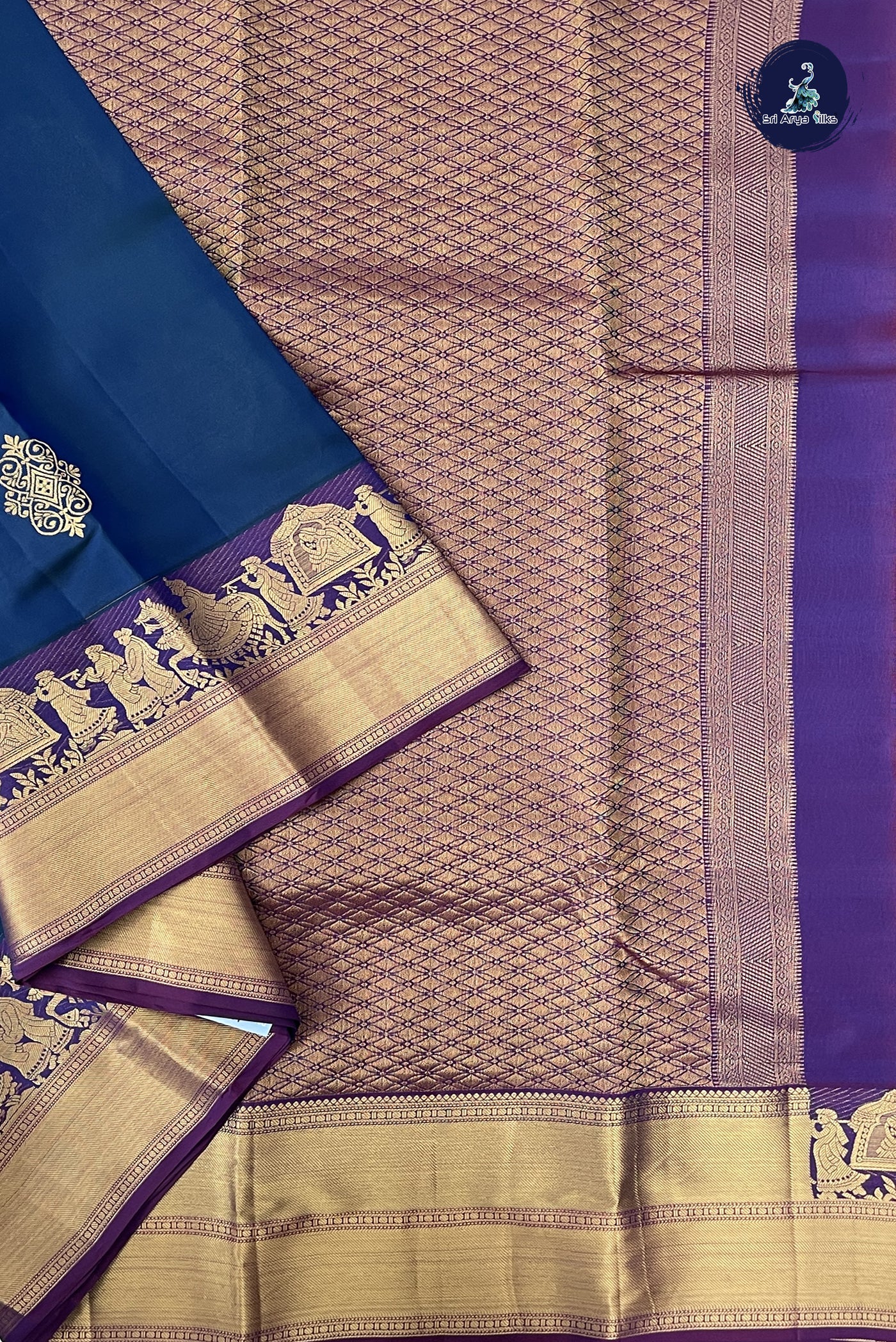 Peacock Blue Half Pure Silk Saree With Zari Buttas Pattern