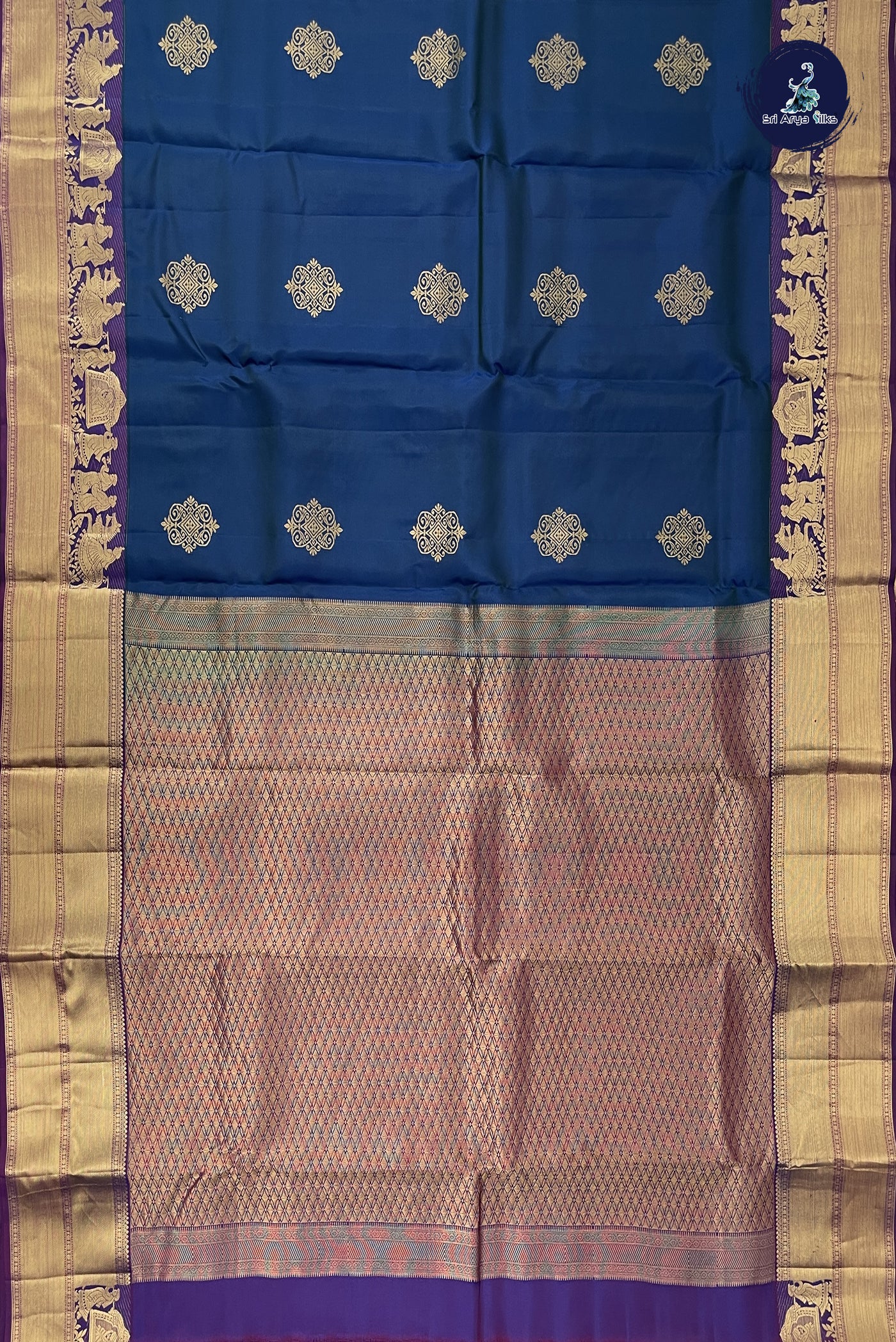Peacock Blue Half Pure Silk Saree With Zari Buttas Pattern