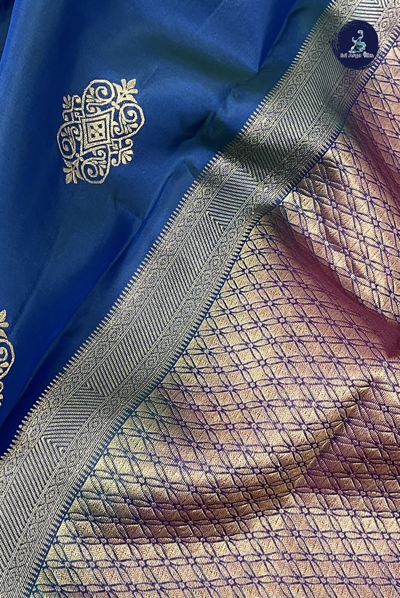Peacock Blue Half Pure Silk Saree With Zari Buttas Pattern