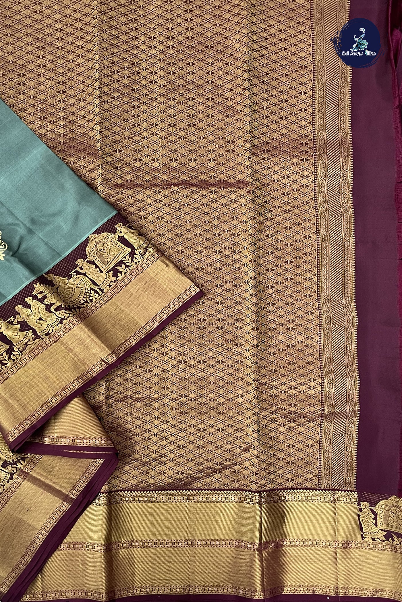 Greenish Grey Half Pure Silk Saree With Zari Buttas Pattern