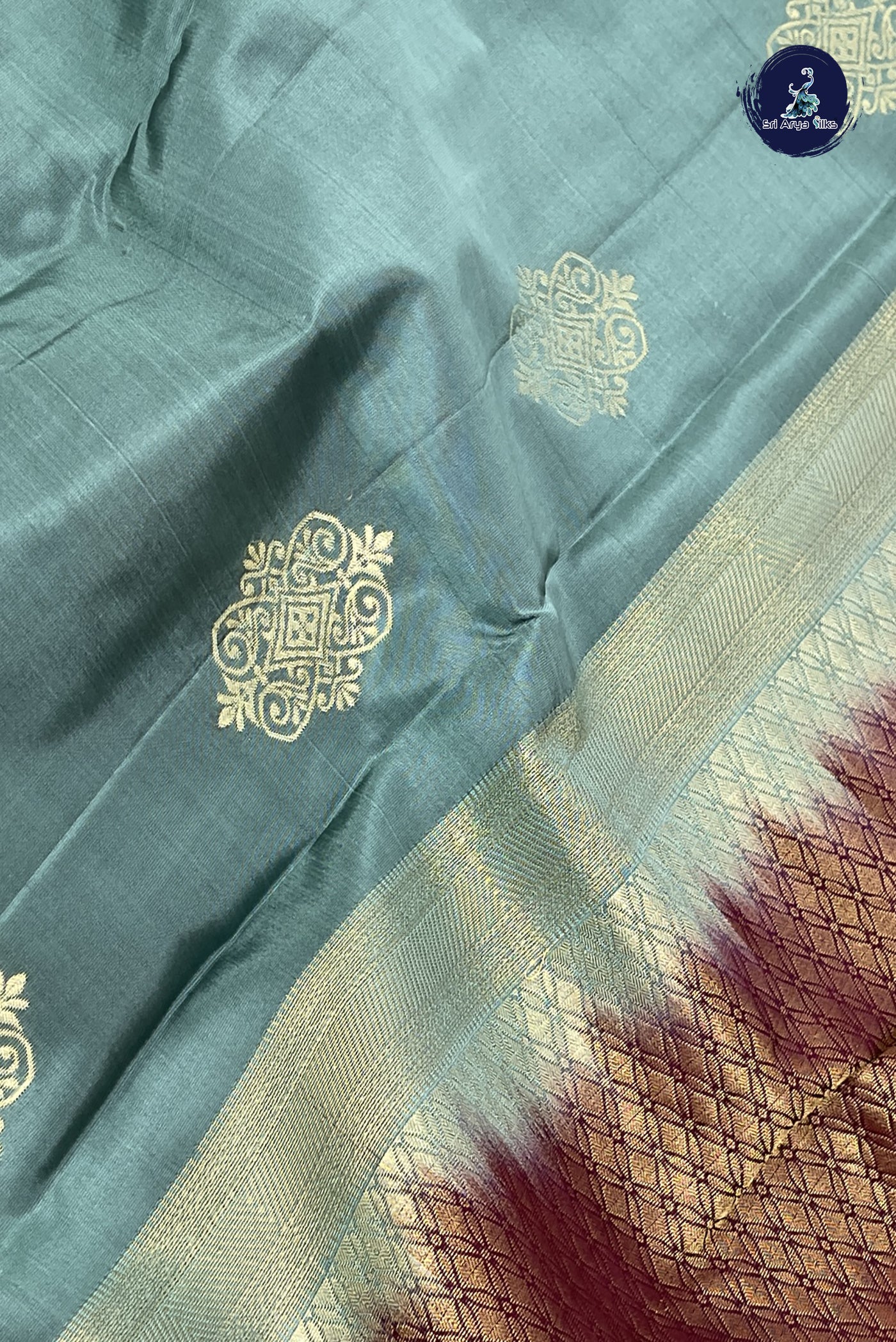 Greenish Grey Half Pure Silk Saree With Zari Buttas Pattern