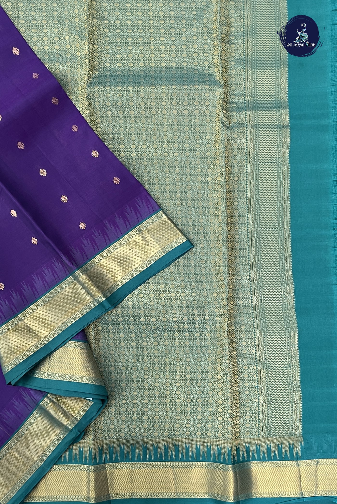 Dark Brinjal Half Pure Silk Saree With Zari Buttas Pattern