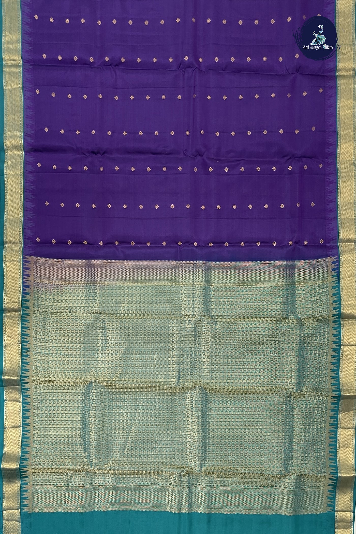 Dark Brinjal Half Pure Silk Saree With Zari Buttas Pattern