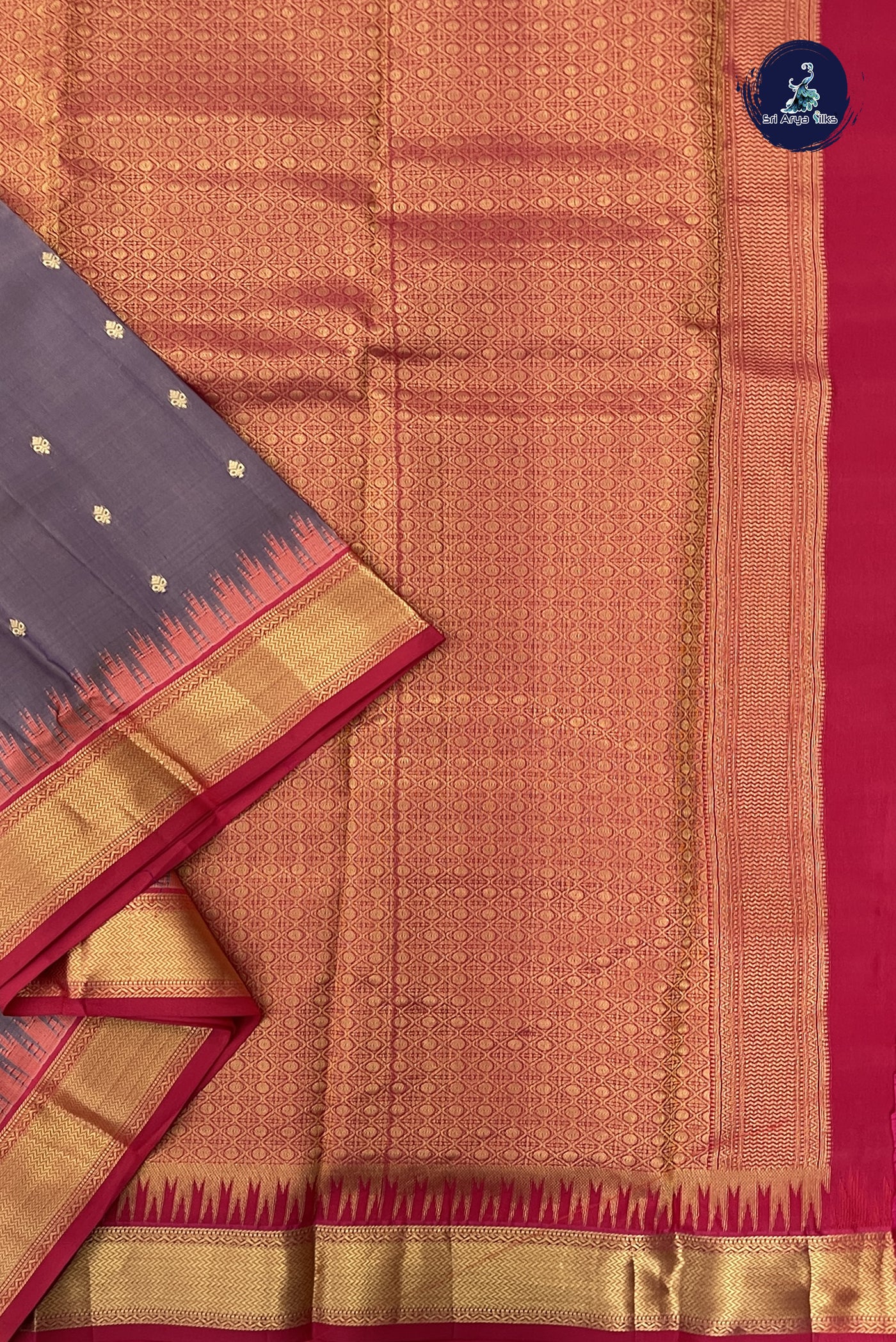 Mauve Grey Half Pure Silk Saree With Zari Buttas Pattern