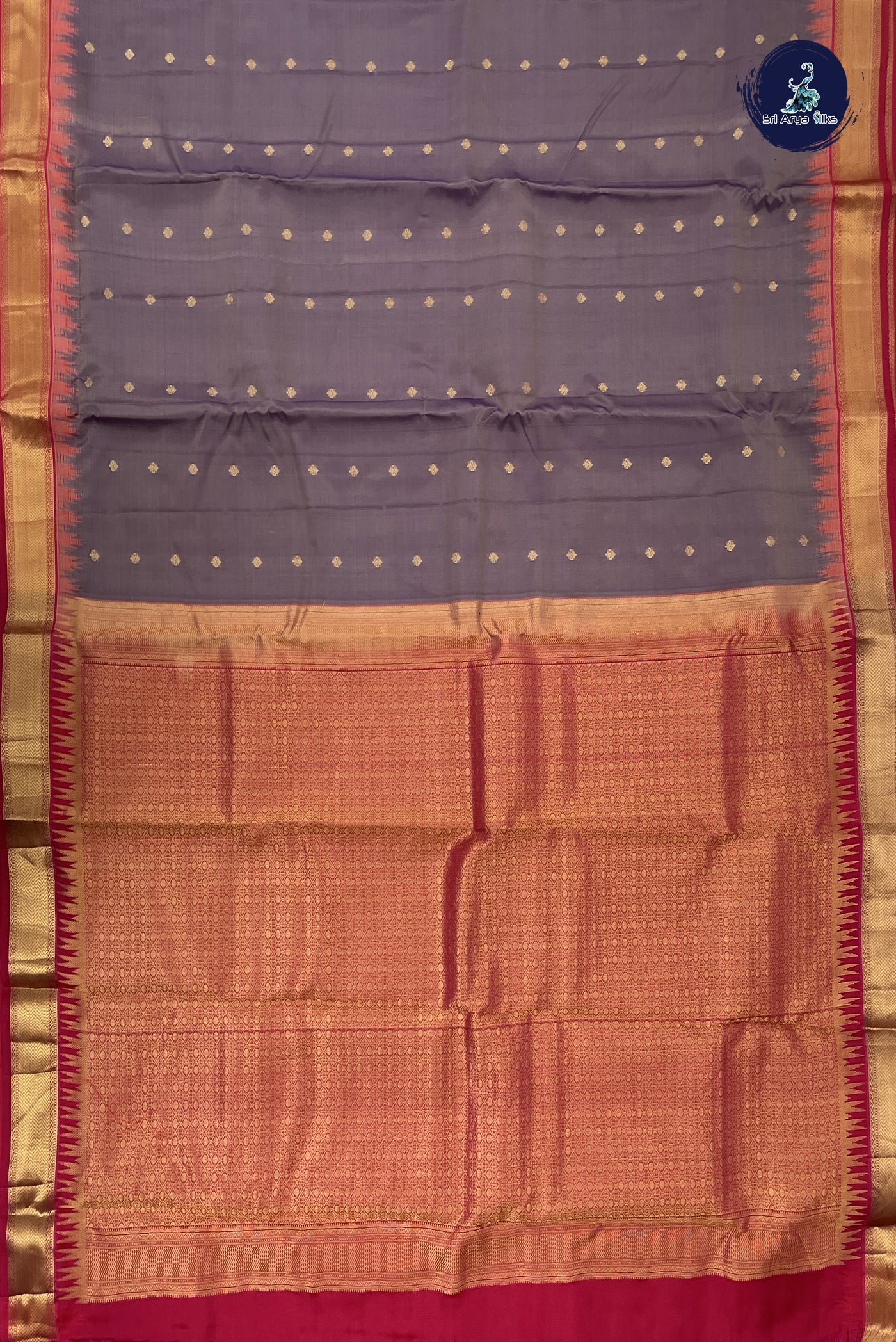 Mauve Grey Half Pure Silk Saree With Zari Buttas Pattern