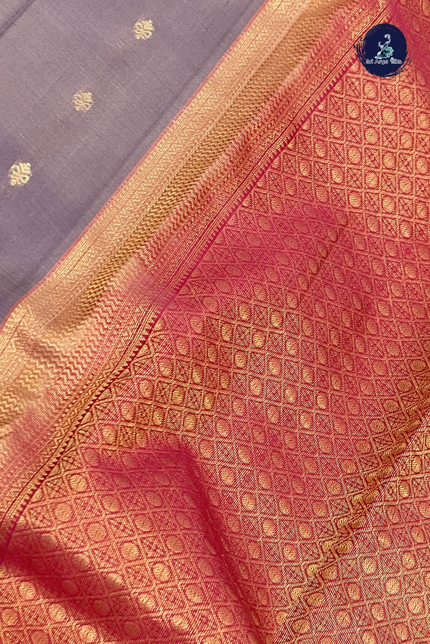 Mauve Grey Half Pure Silk Saree With Zari Buttas Pattern