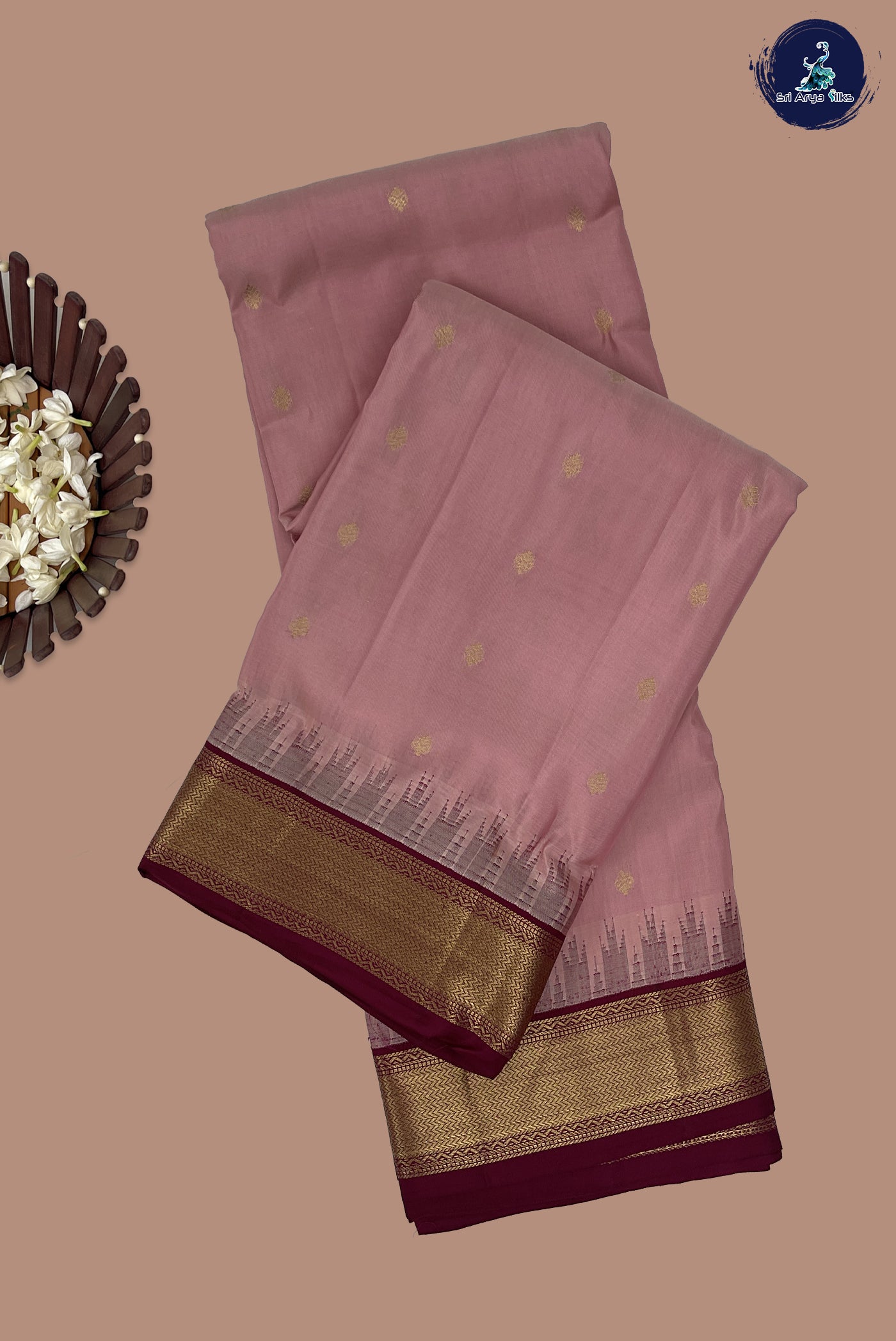 Lotus Pink Half Pure Silk Saree With Zari Buttas Pattern