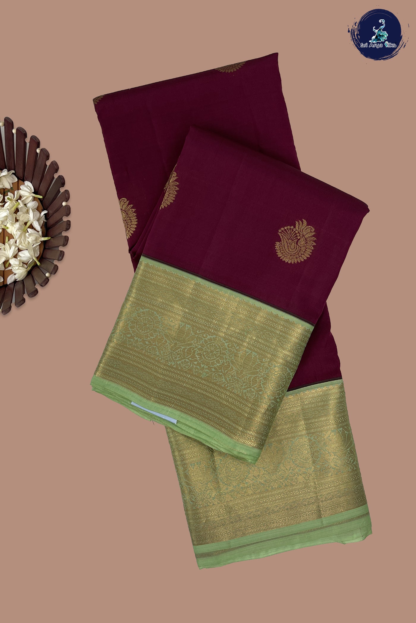 Maroon Half Pure Silk Saree With Zari Buttas Pattern