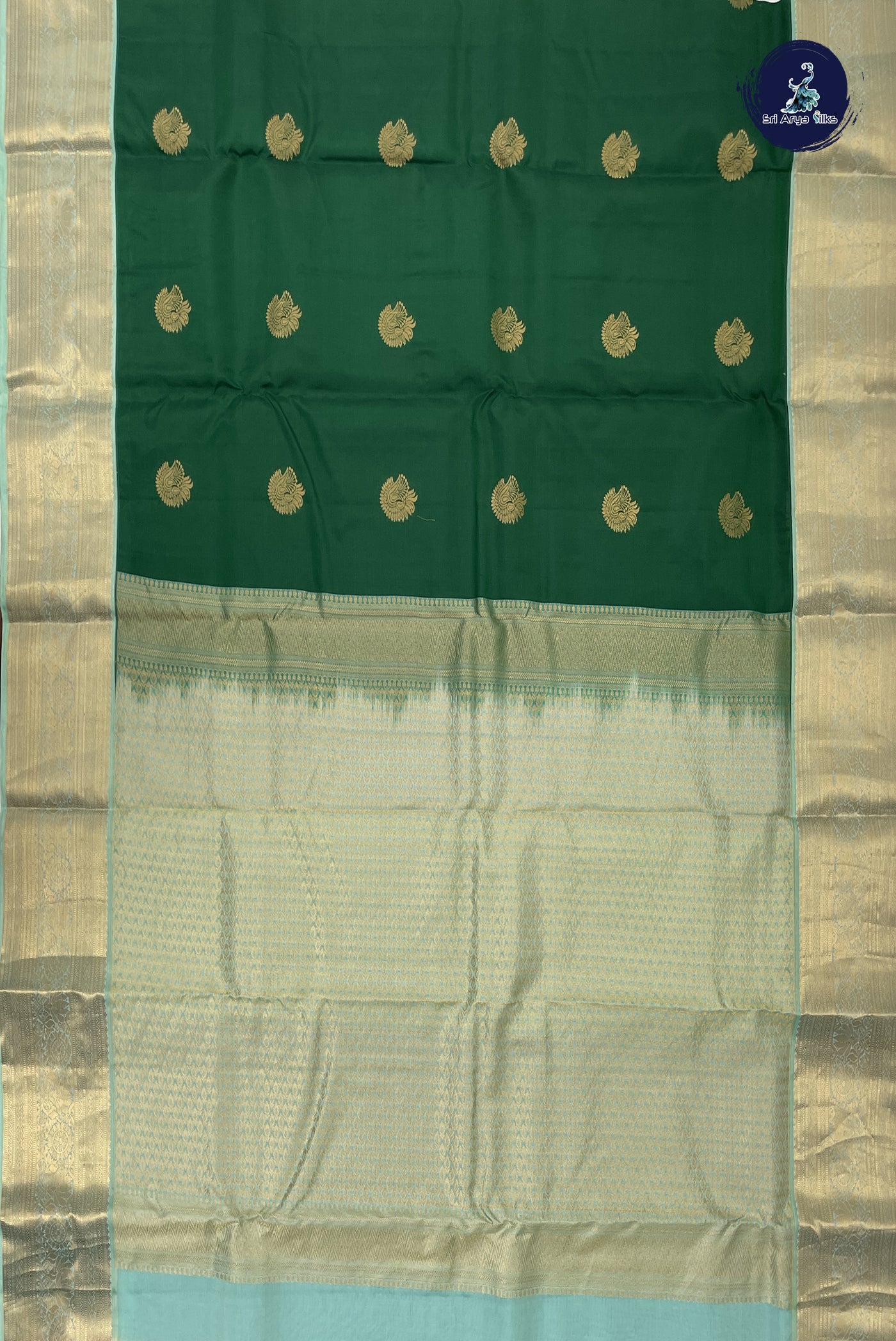 Bottle Green Half Pure Silk Saree With Zari Buttas Pattern