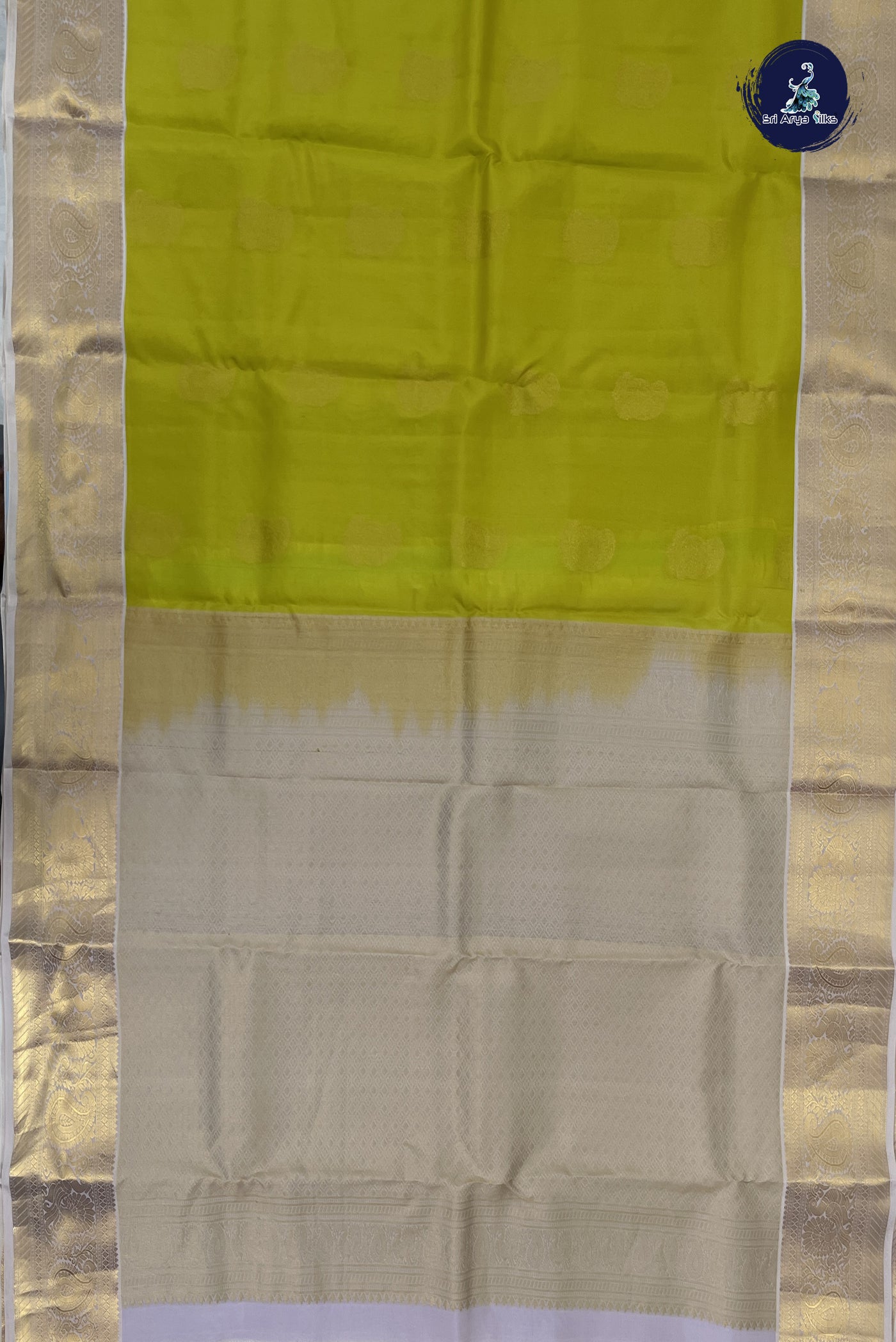 Lime Green Half Pure Silk Saree With Zari Buttas Pattern