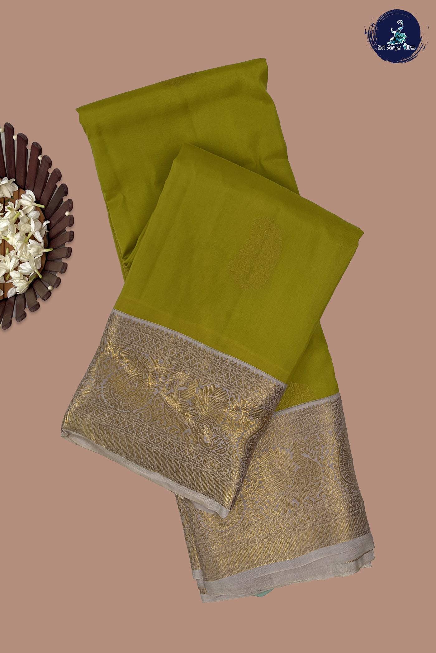 Lime Green Half Pure Silk Saree With Zari Buttas Pattern