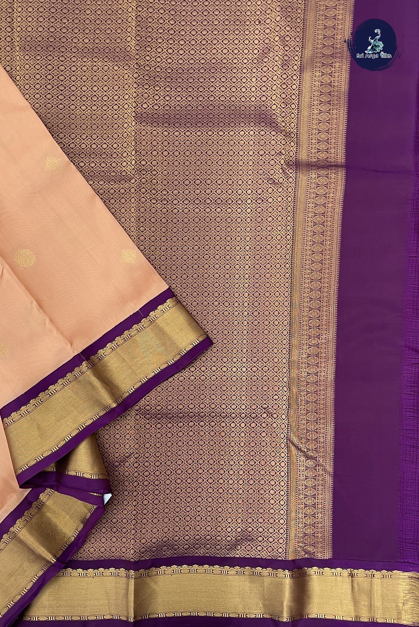 Peach Half Pure Silk Saree With Zari Buttas Pattern