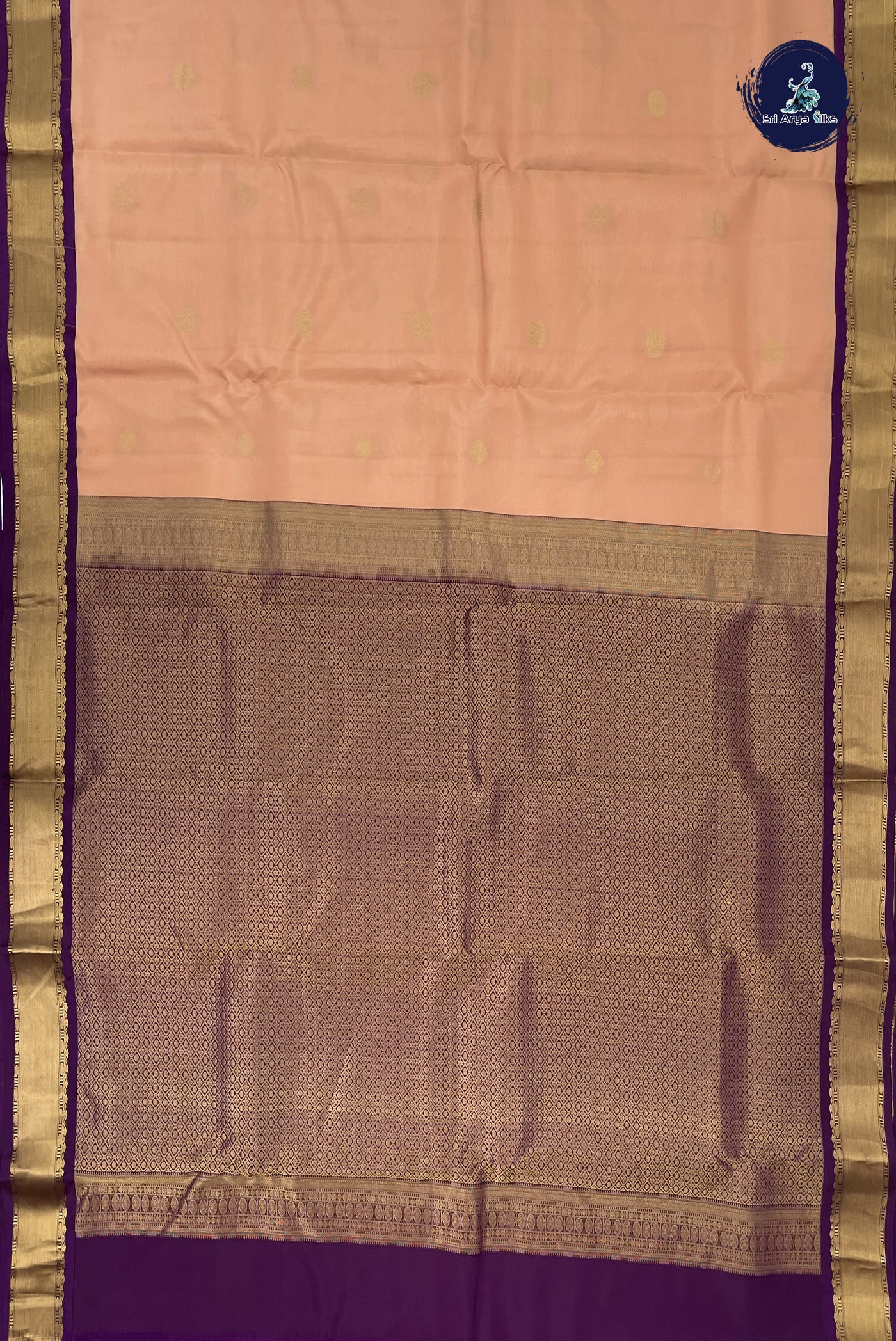 Peach Half Pure Silk Saree With Zari Buttas Pattern