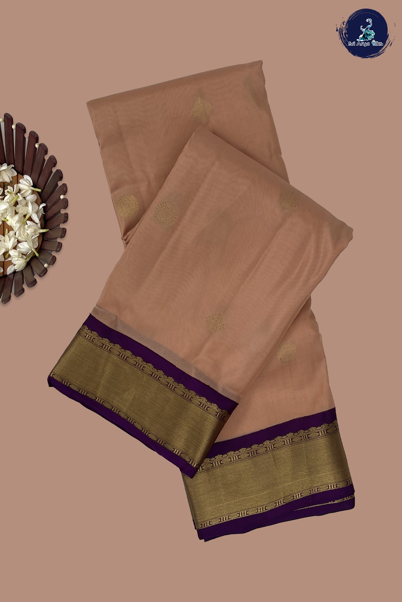 Peach Half Pure Silk Saree With Zari Buttas Pattern