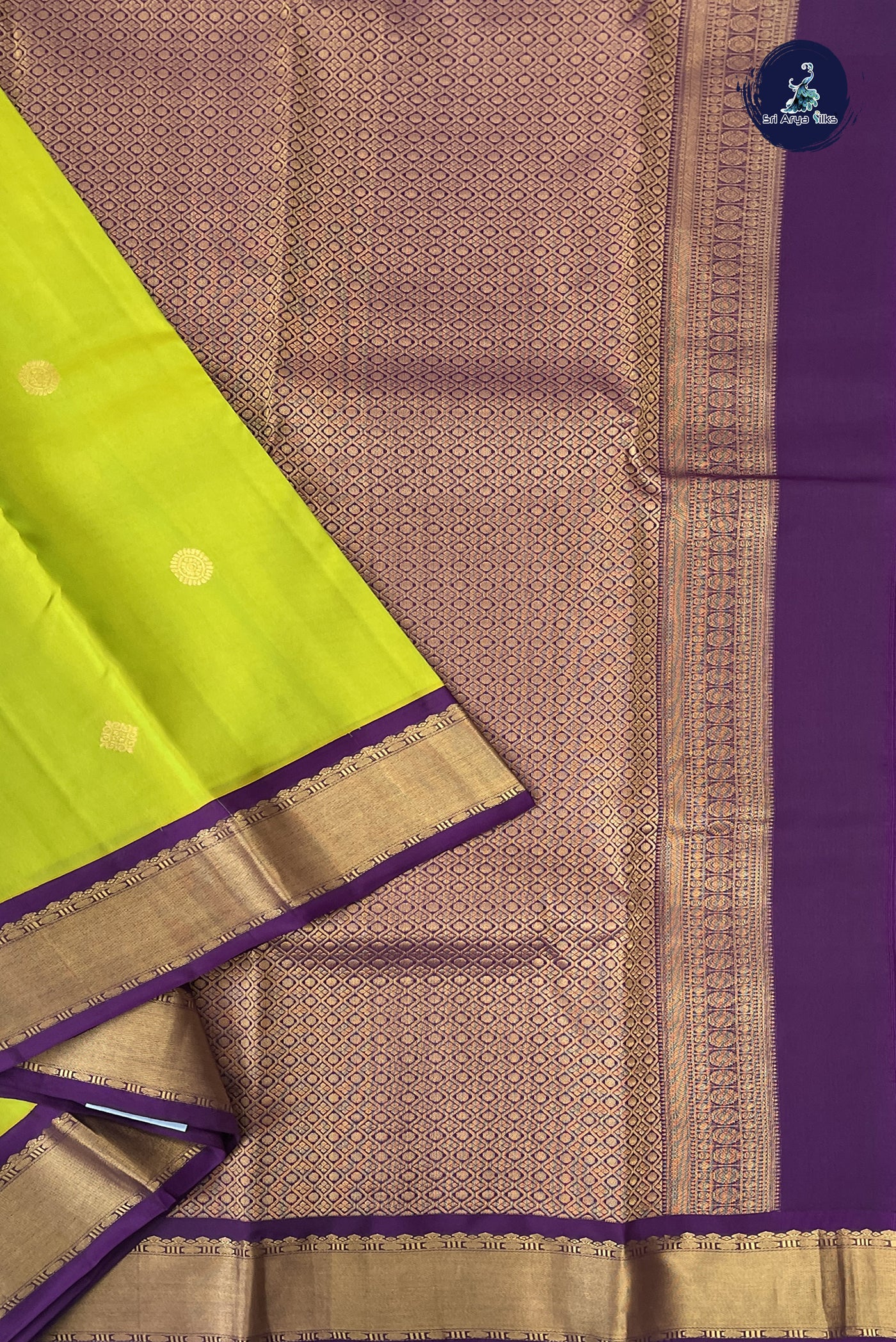 Lime Green Half Pure Silk Saree With Zari Buttas Pattern