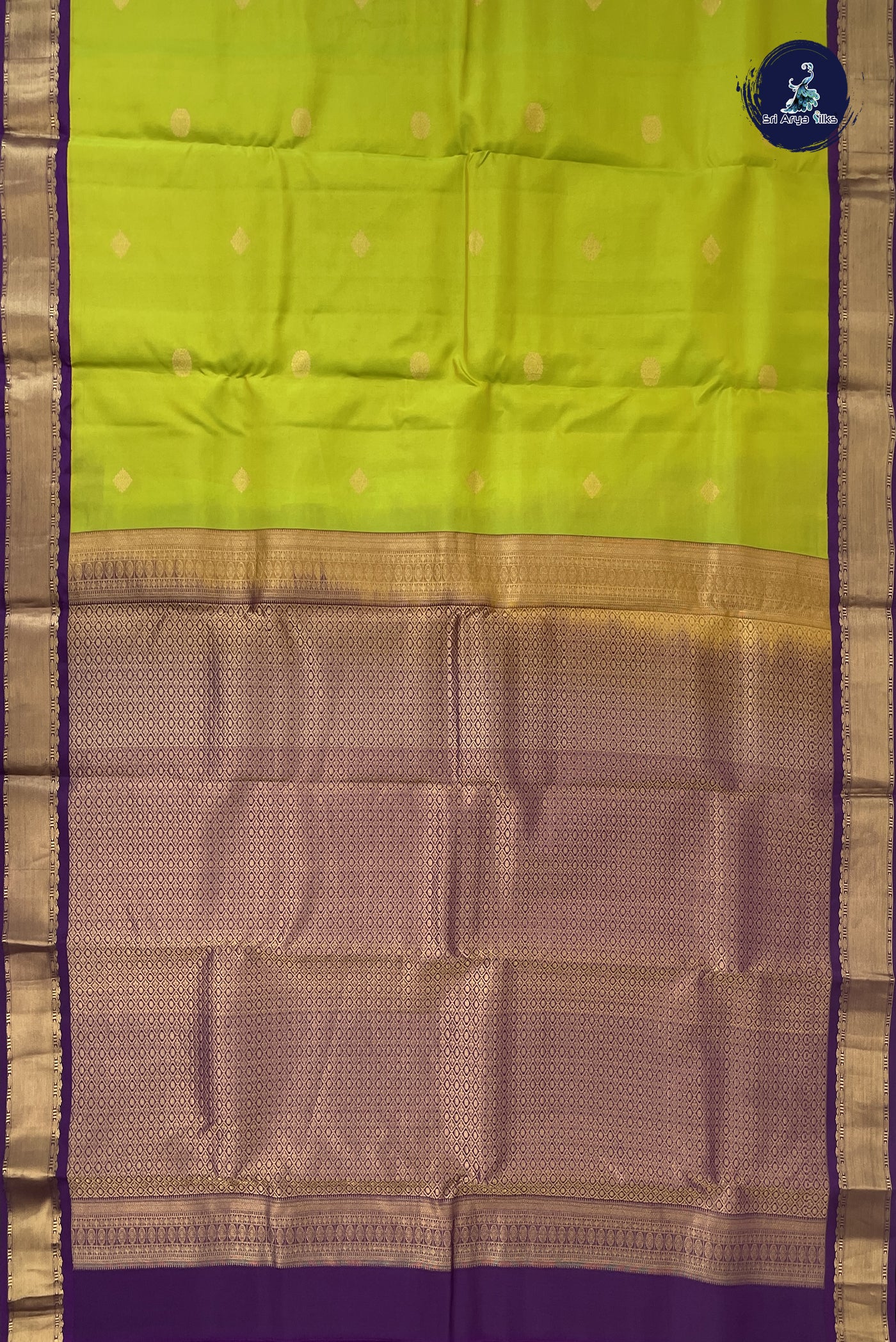 Lime Green Half Pure Silk Saree With Zari Buttas Pattern