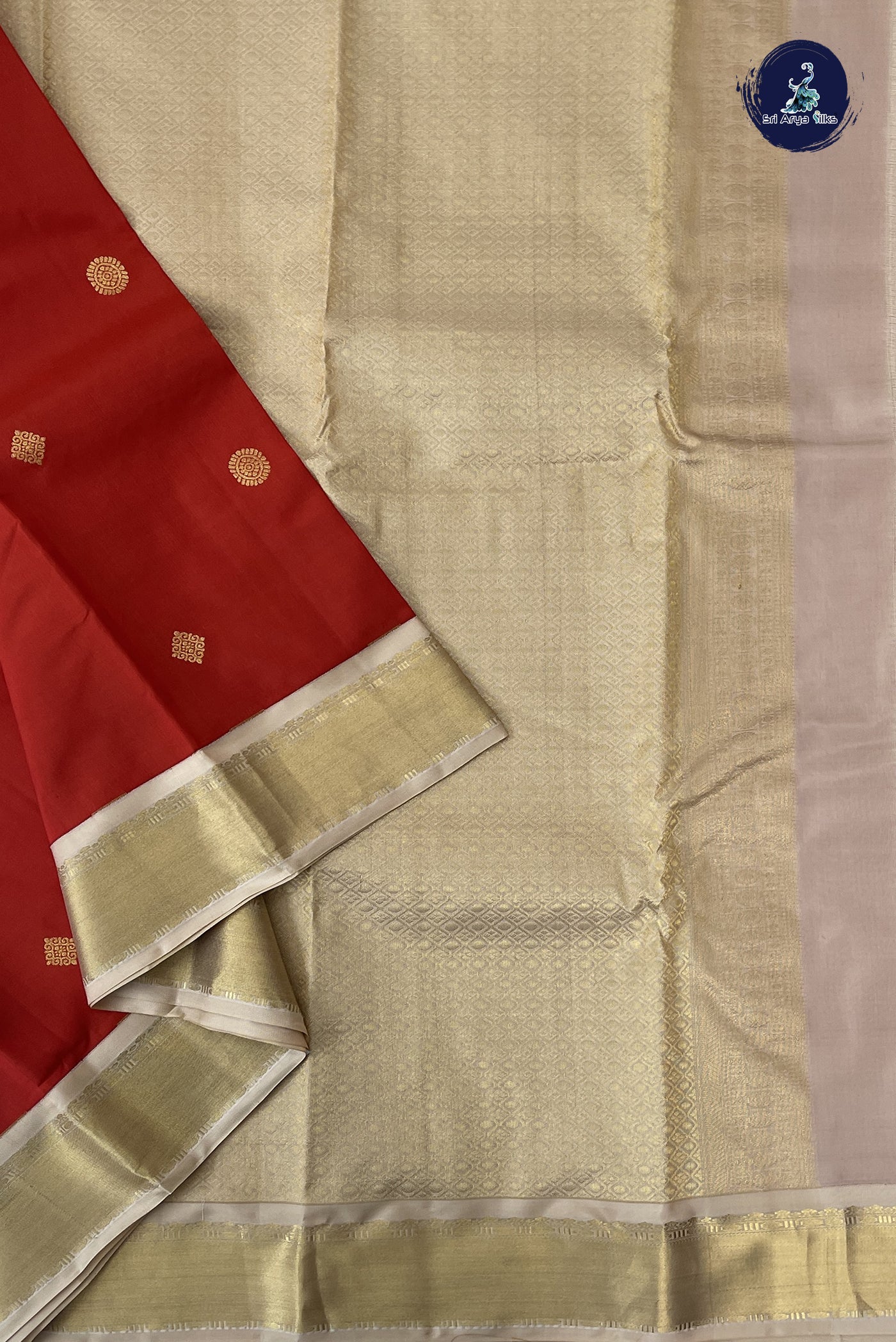 Red Half Pure Silk Saree With Zari Buttas Pattern