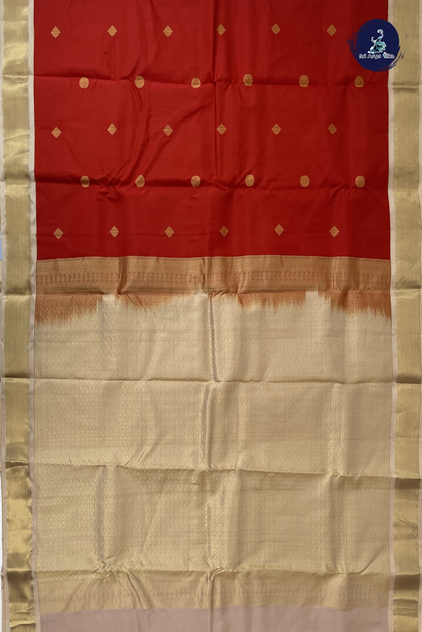 Red Half Pure Silk Saree With Zari Buttas Pattern