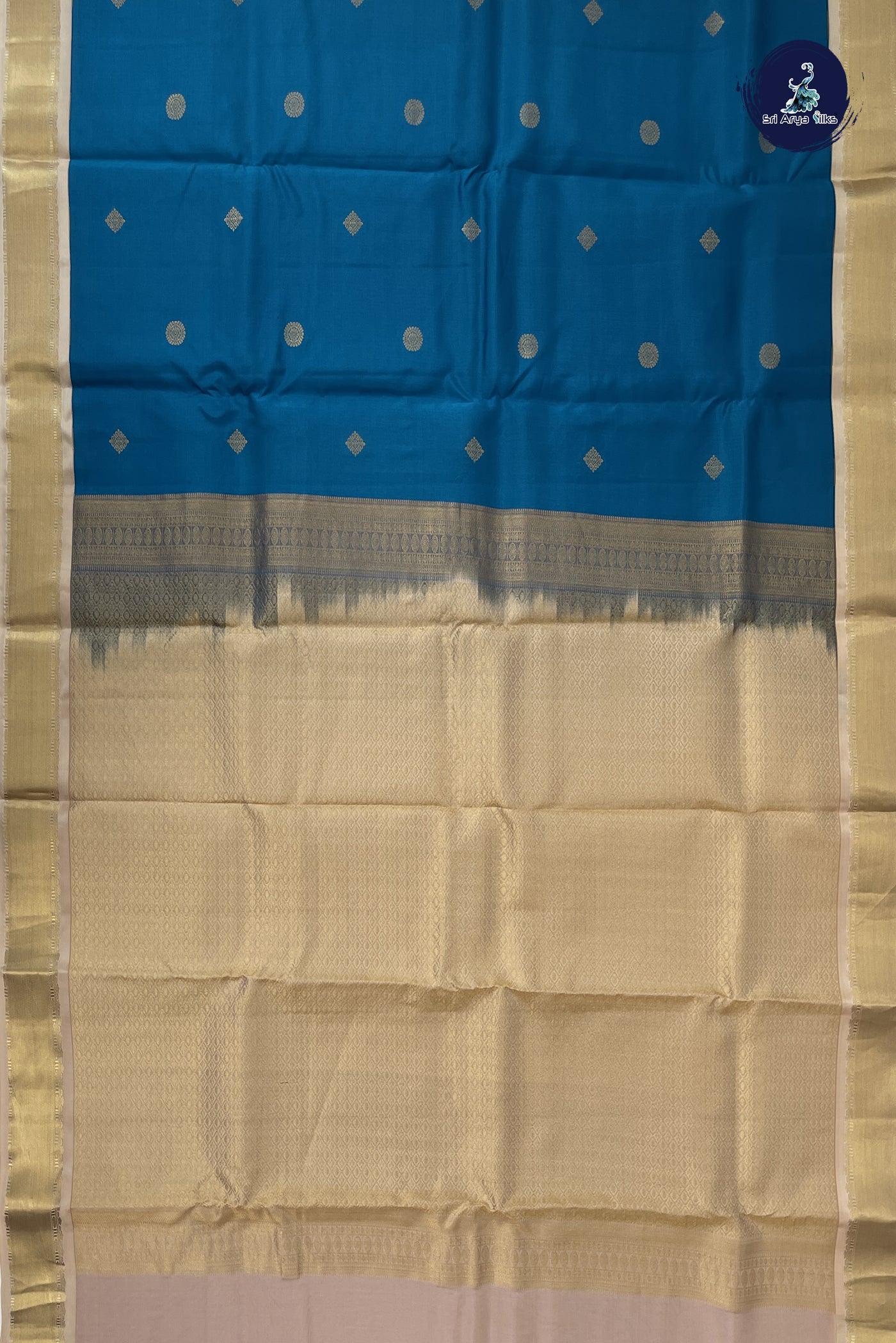 Peacock Blue Half Pure Silk Saree With Zari Buttas Pattern