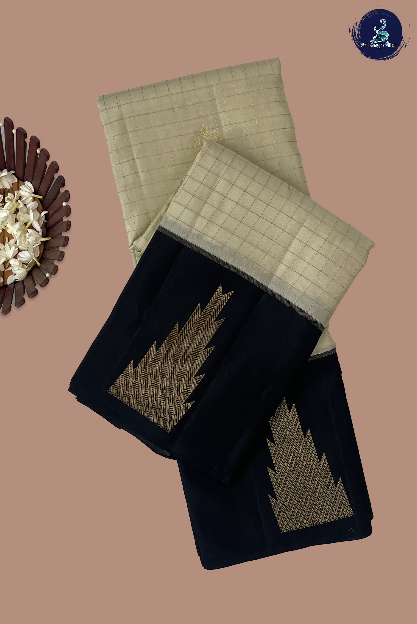 Off White Half Pure Silk Saree With Zari Checked Pattern