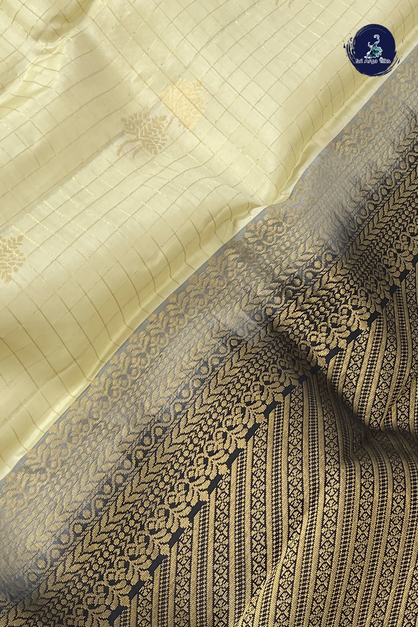 Off White Half Pure Silk Saree With Zari Checked Pattern