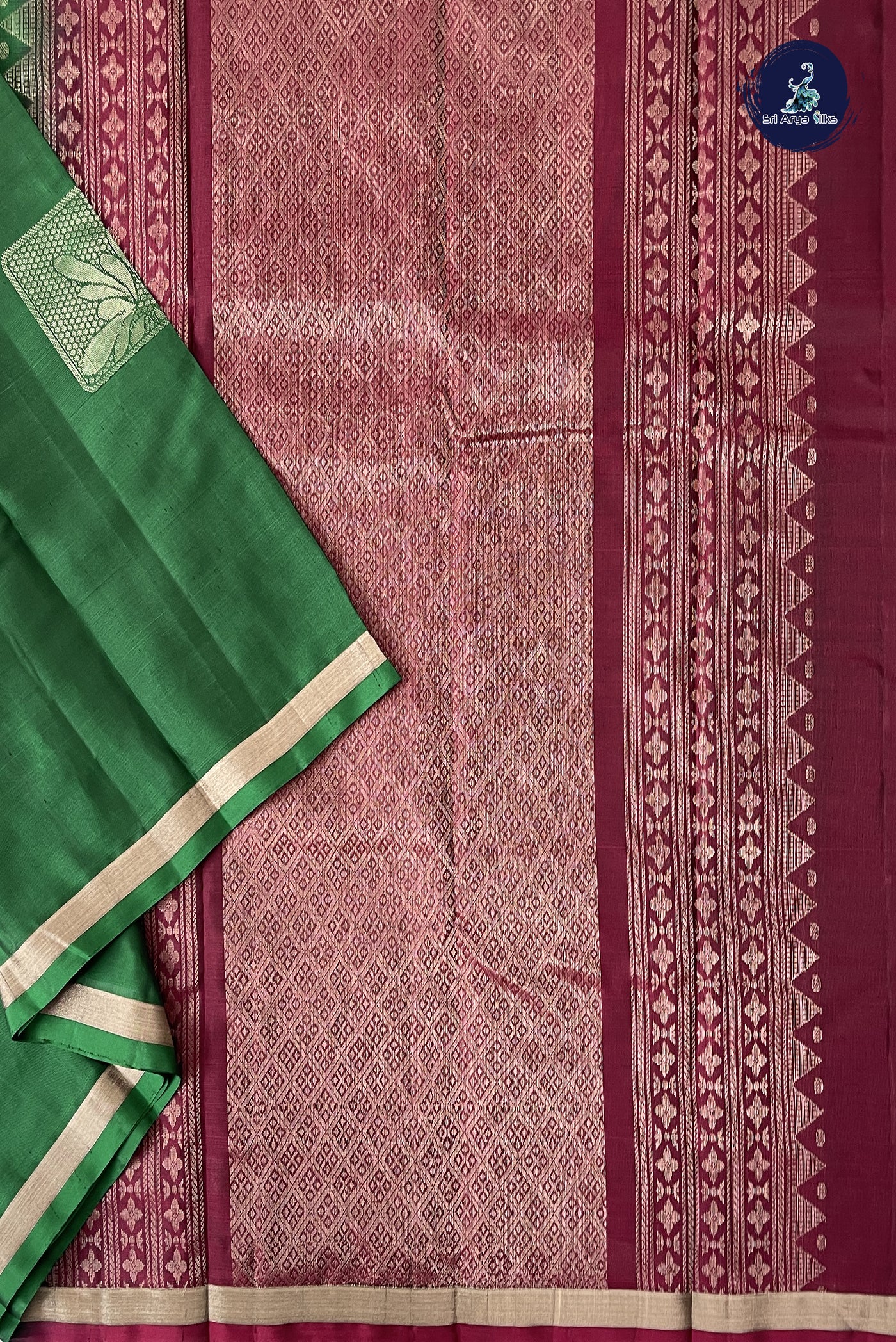 Bottle Green Half Pure Silk Saree With Zari Buttas Pattern
