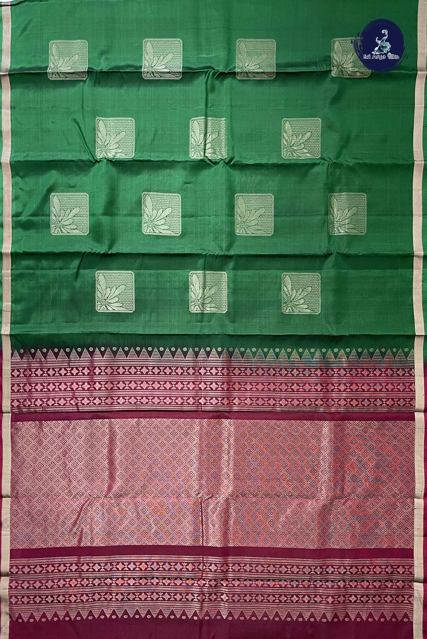 Bottle Green Half Pure Silk Saree With Zari Buttas Pattern