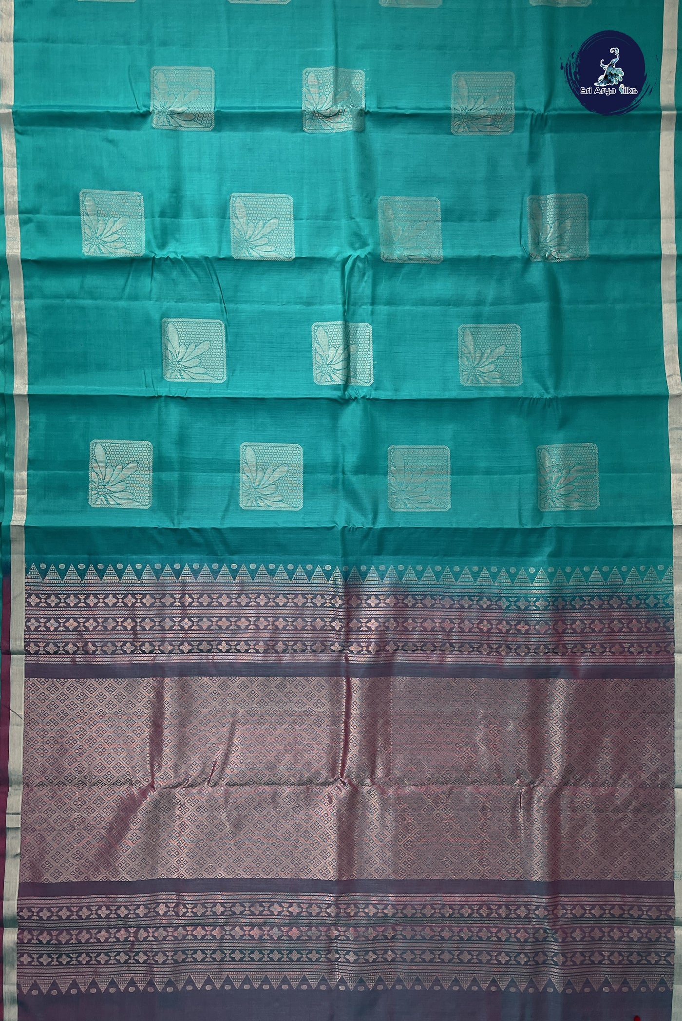 Teal Half Pure Silk Saree With Zari Buttas Pattern