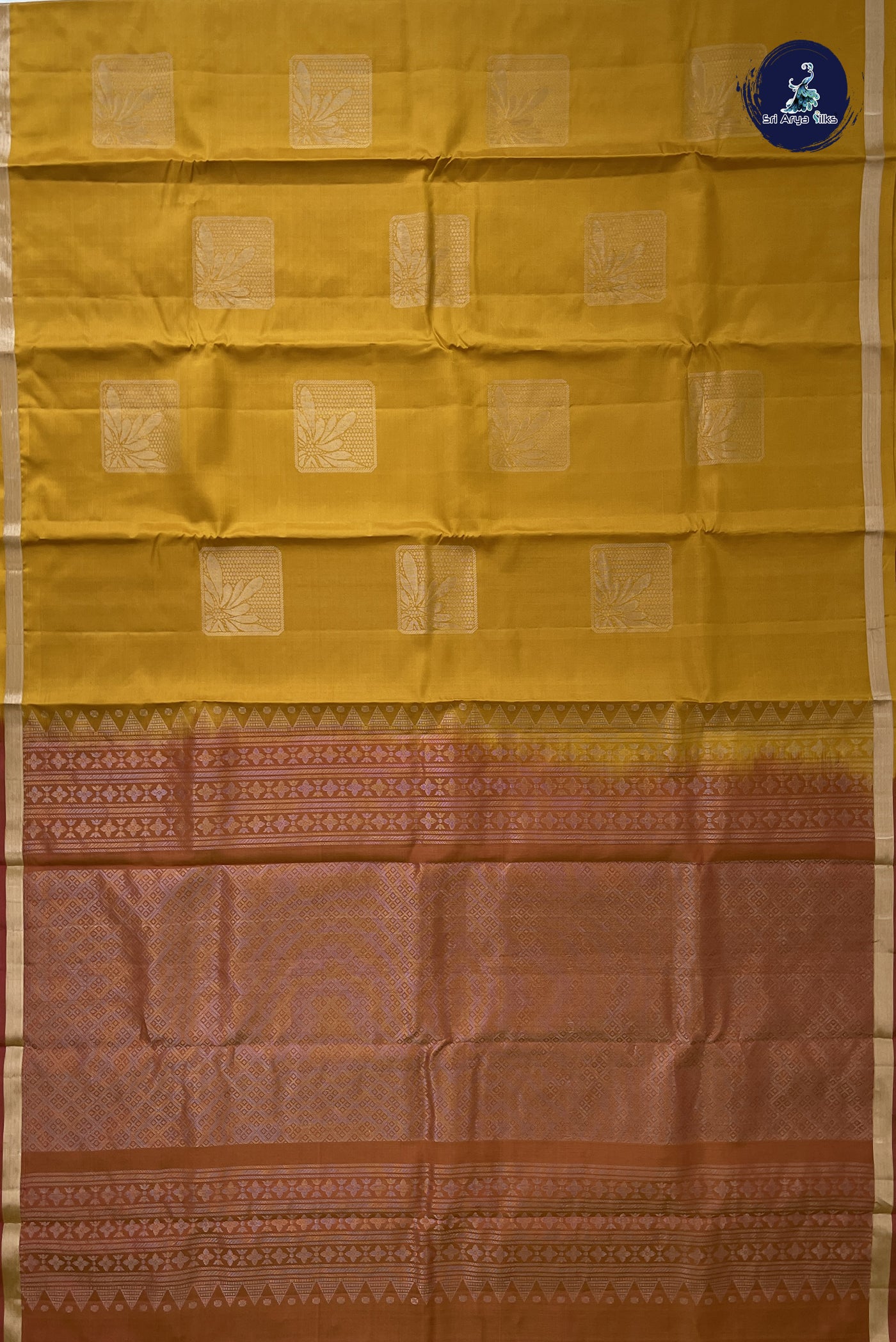 Mustard Yellow Half Pure Silk Saree With Zari Buttas Pattern