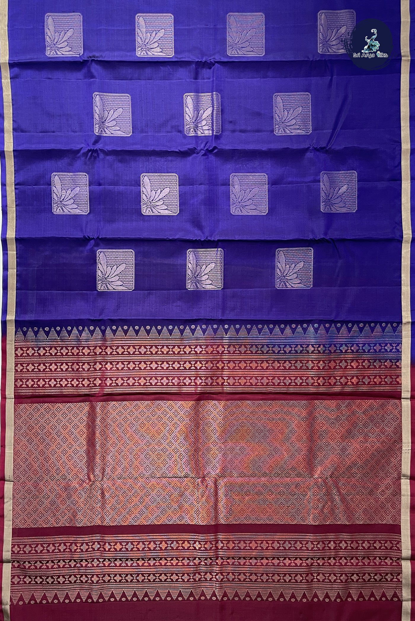 Dark Blue Half Pure Silk Saree With Zari Buttas Pattern