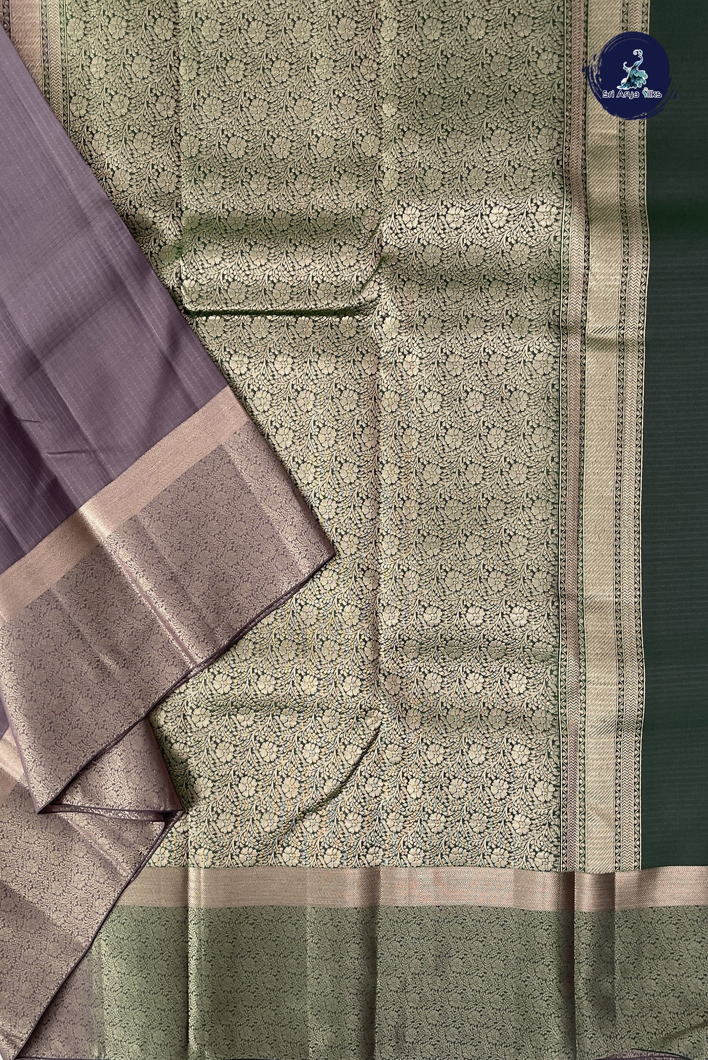 Mauve Grey Half Pure Silk Saree With Embossed Pattern