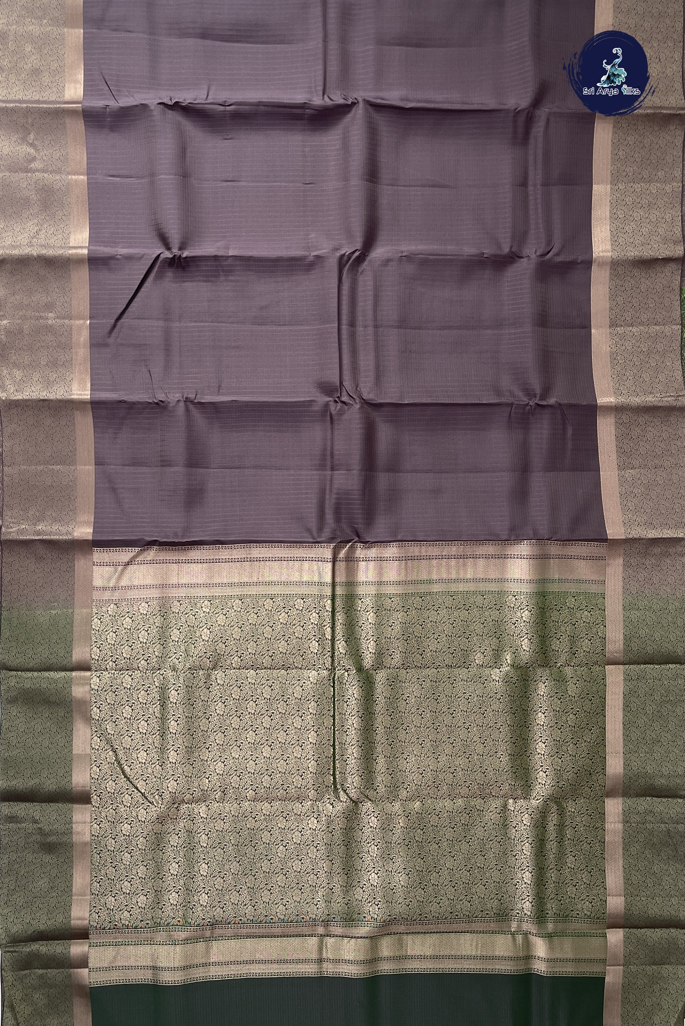 Mauve Grey Half Pure Silk Saree With Embossed Pattern