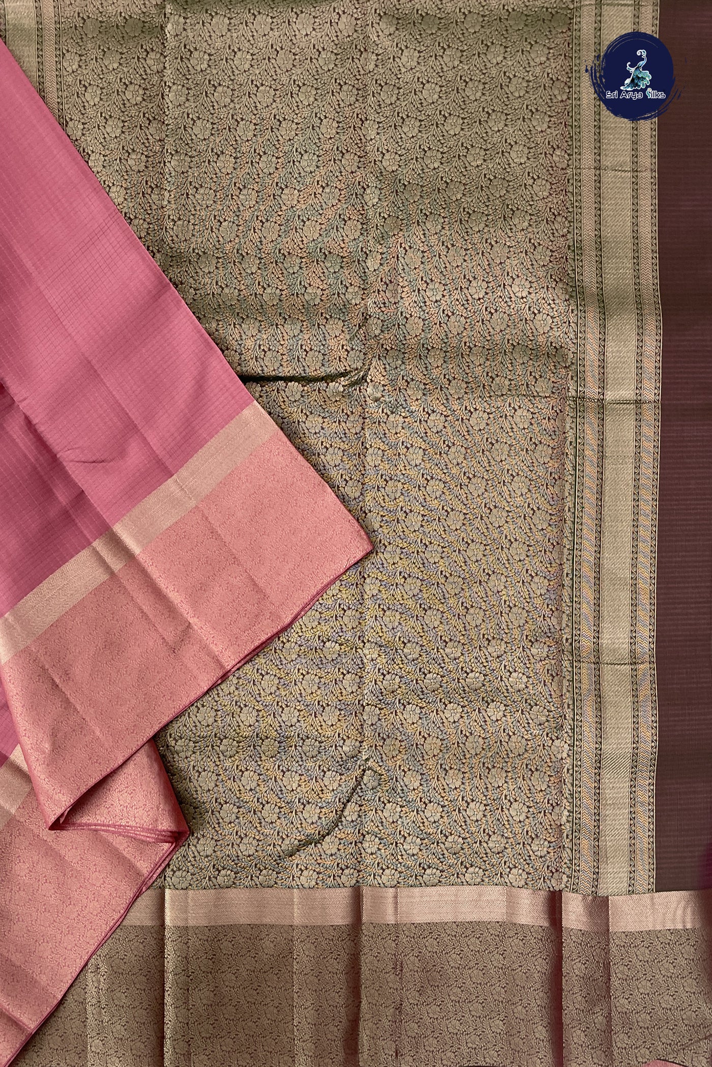 Light Pink Half Pure Silk Saree With Embossed Pattern