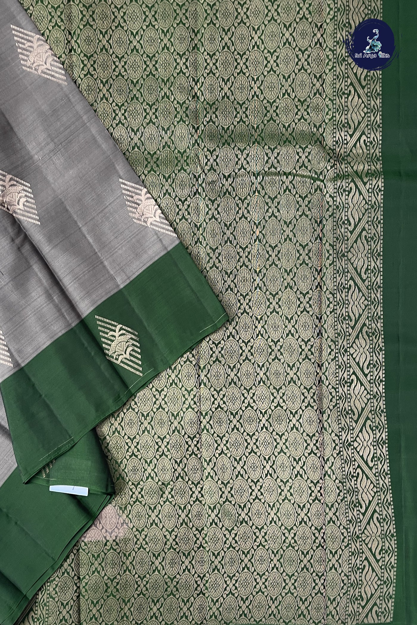 Grey Half Pure Silk Saree With Zari Buttas Pattern