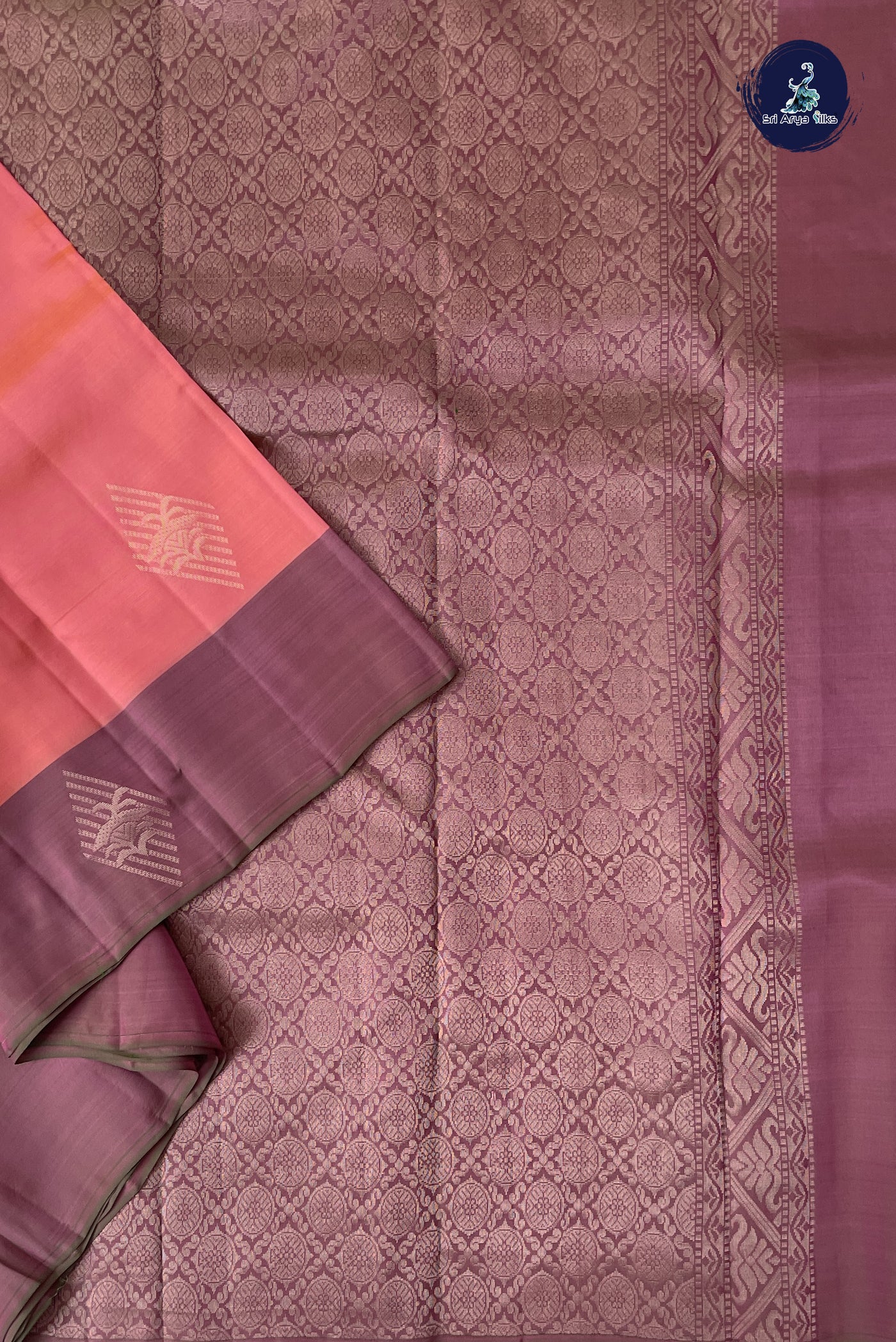 Pinkish Peach Half Pure Silk Saree With Zari Buttas Pattern