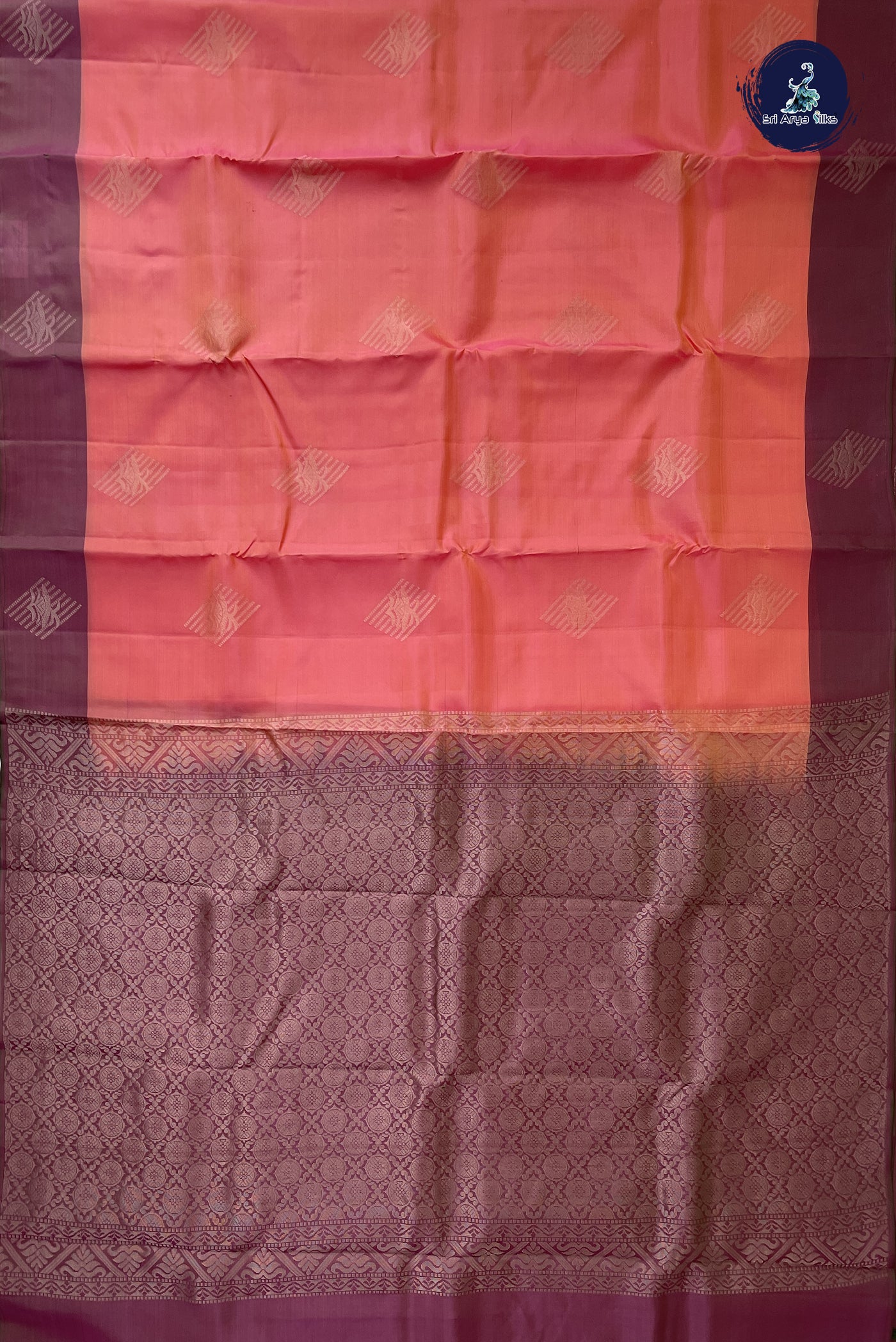 Pinkish Peach Half Pure Silk Saree With Zari Buttas Pattern