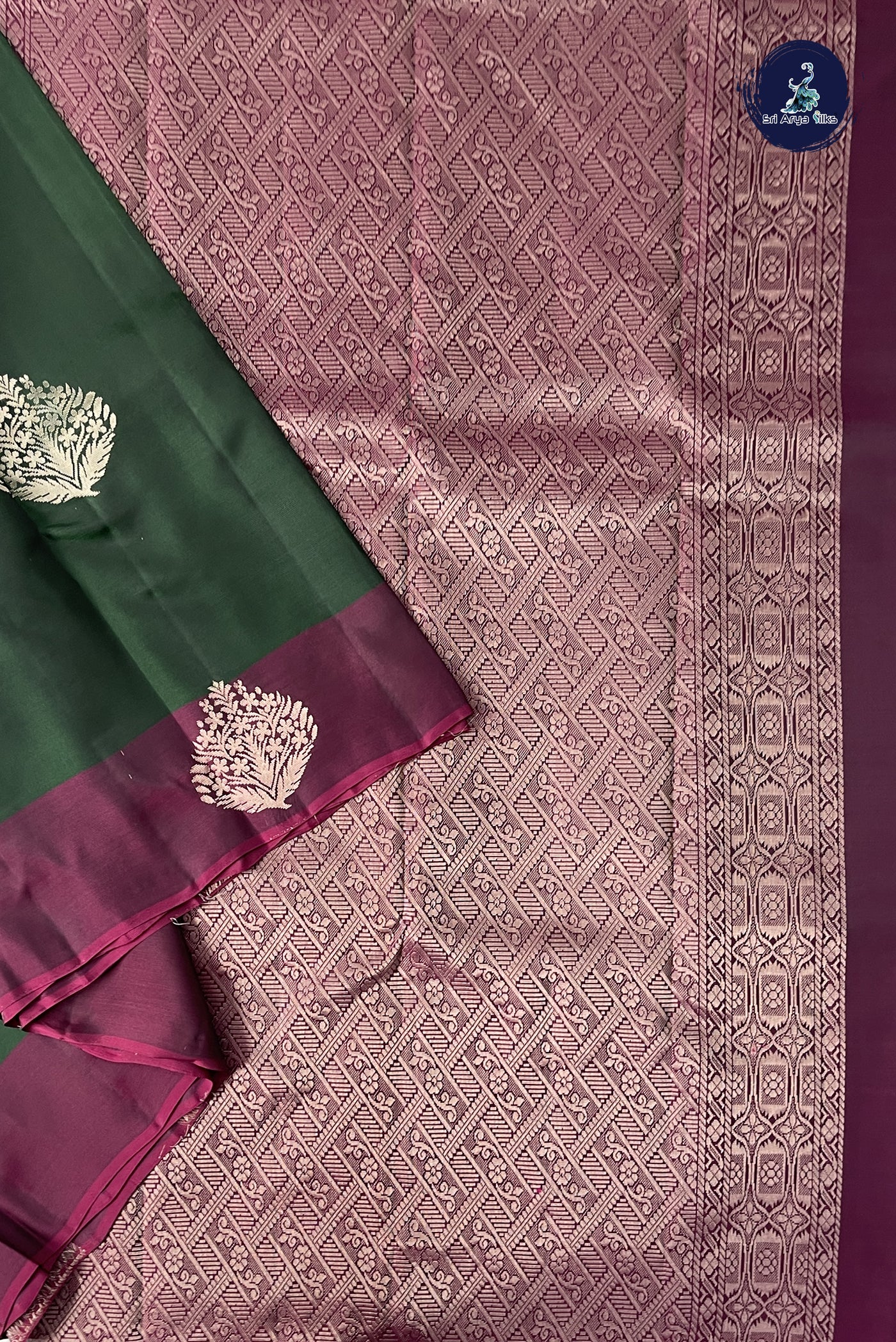 Bottle Green Half Pure Silk Saree With Zari Buttas Pattern